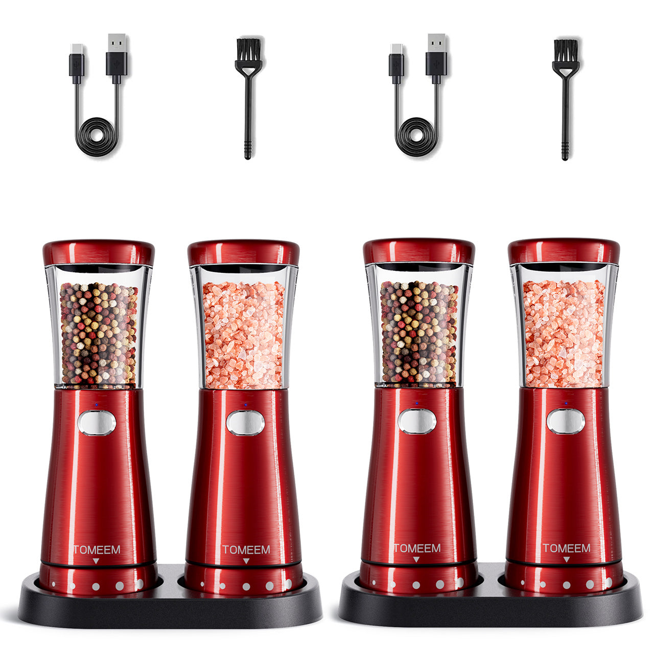 Tomeem 4.5oz Electric Salt And Pepper Grinders With Tray Four-Pack
