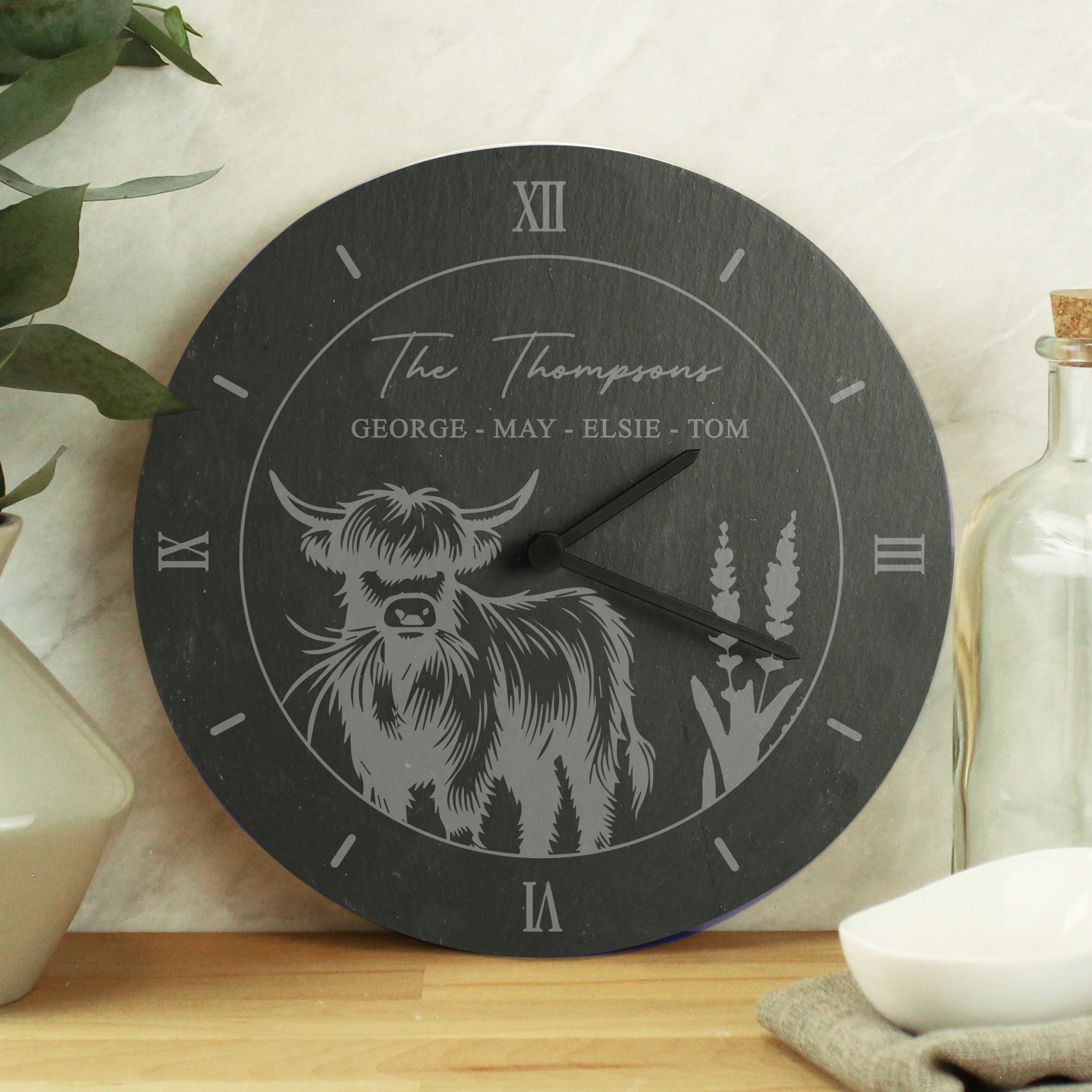 Personalised Highland Cow Slate Clock