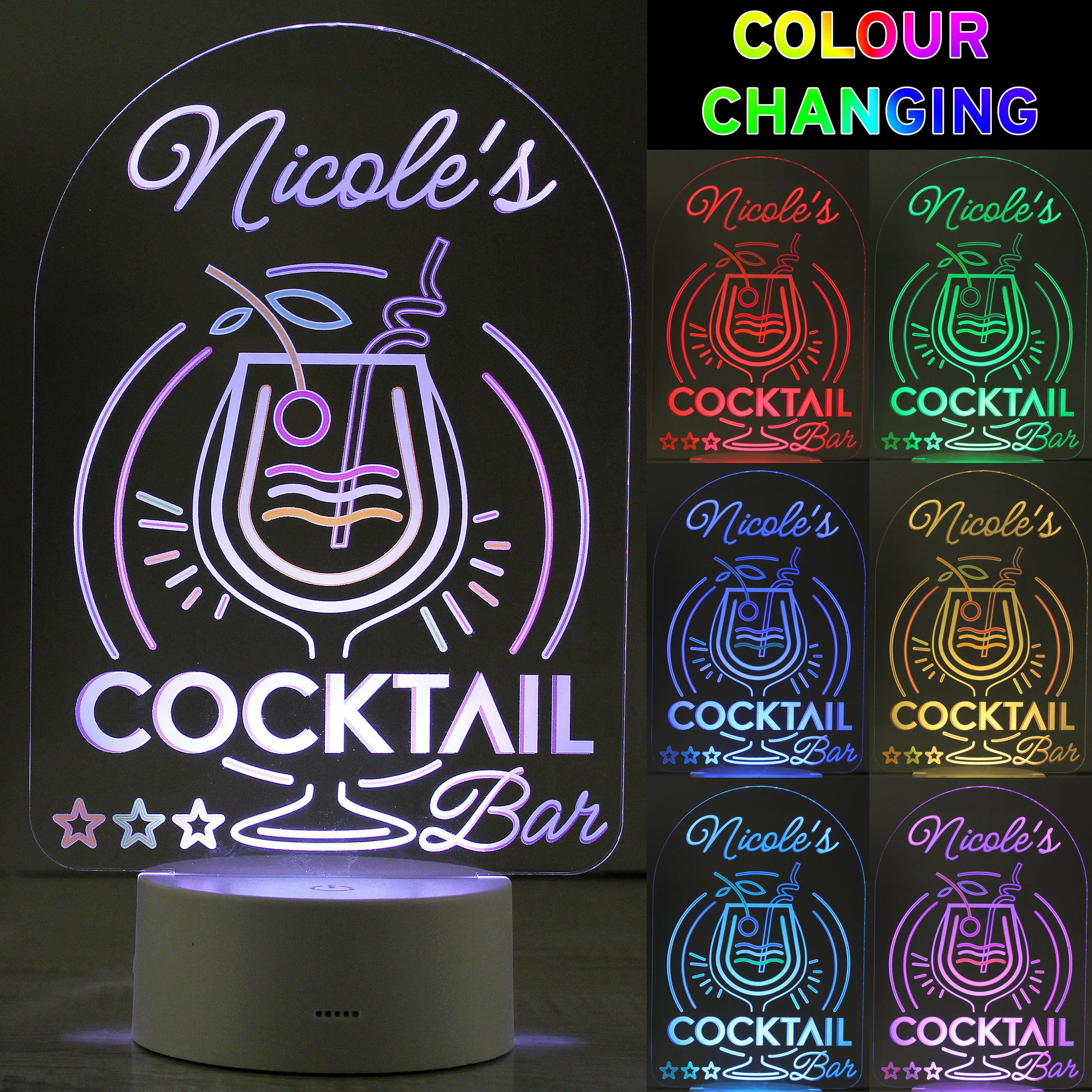 Personalised LED Colour Changing Cocktail Bar Sign