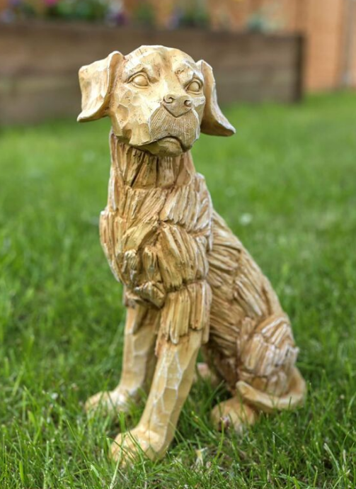 Wood Effect Resin Dog Statue