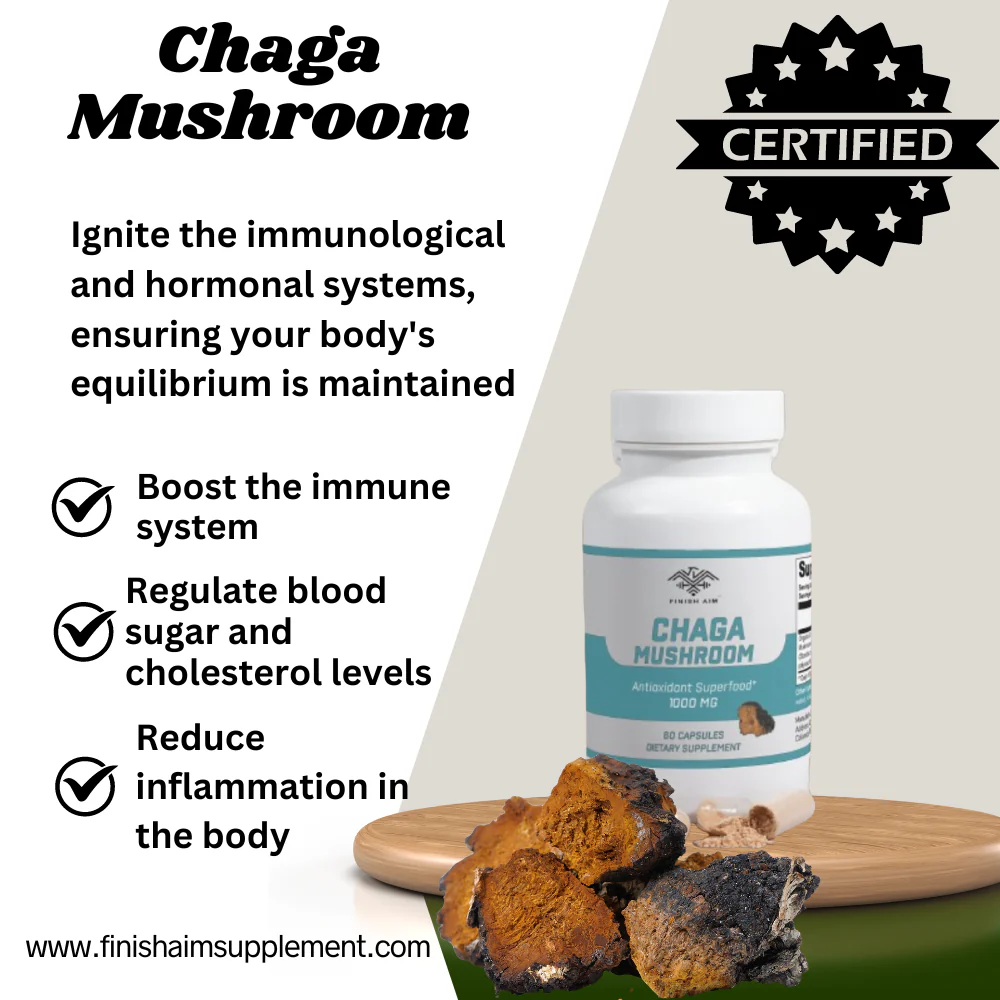 Finish Aim Chaga Mushroom 1000mg Dietary Supplements - 60 Capsules