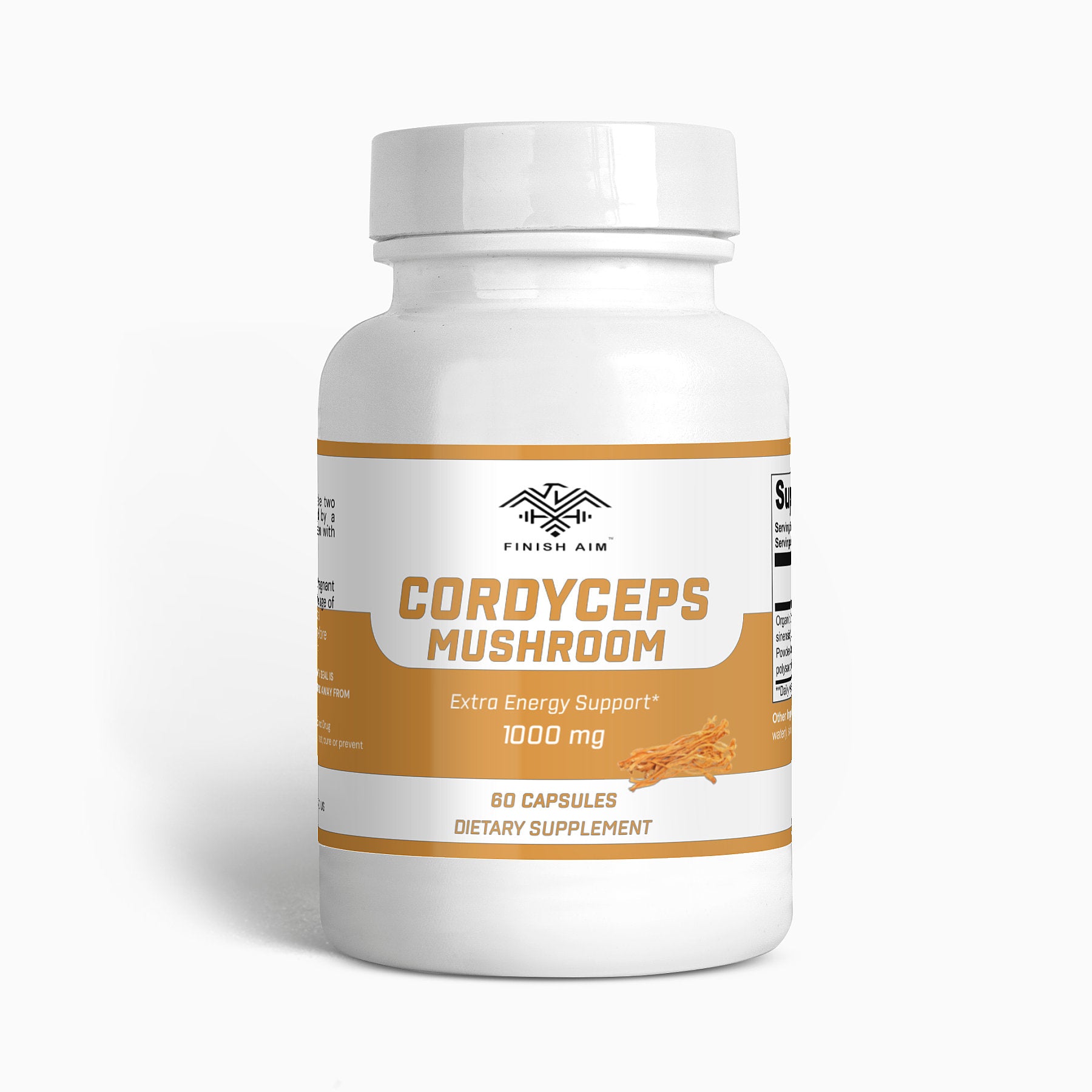 Finish Aim Cordyceps Mushroom Dietary Supplements - 60 Capsules (1000mg) for Extra Energy Support