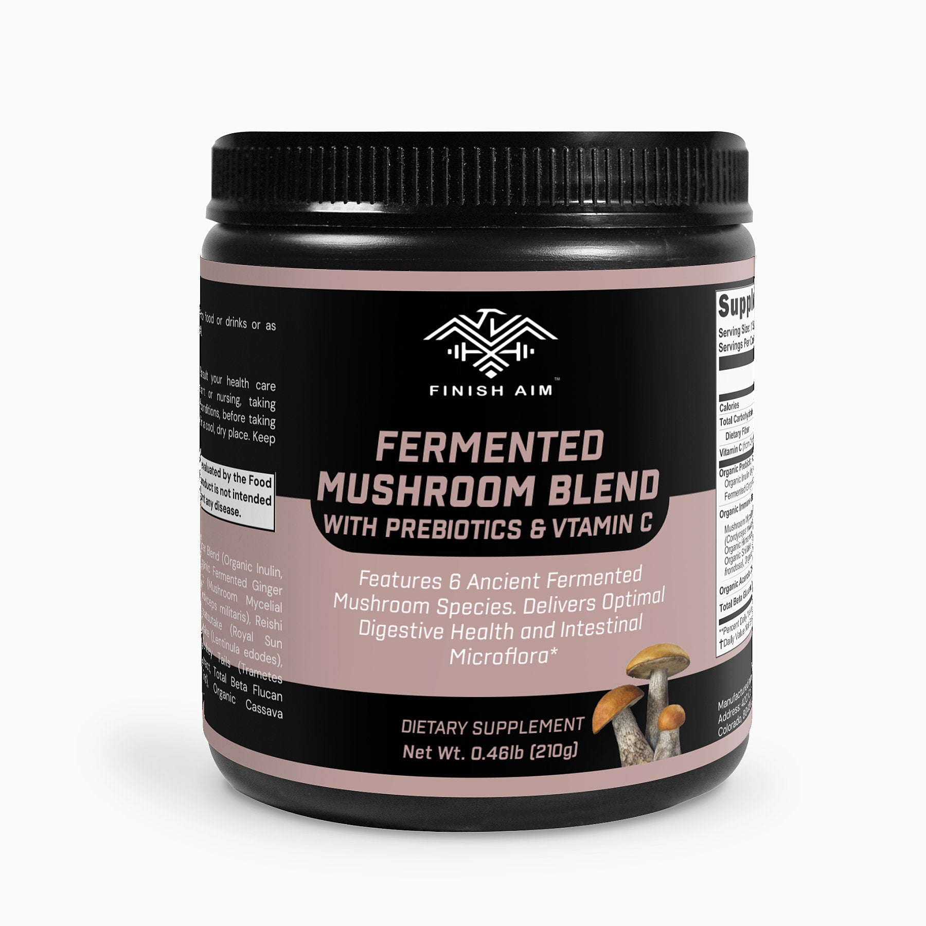 Finish Aim Fermented Mushroom Blend with Prebiotics and Vitamin C helps improves digestive health and microflora