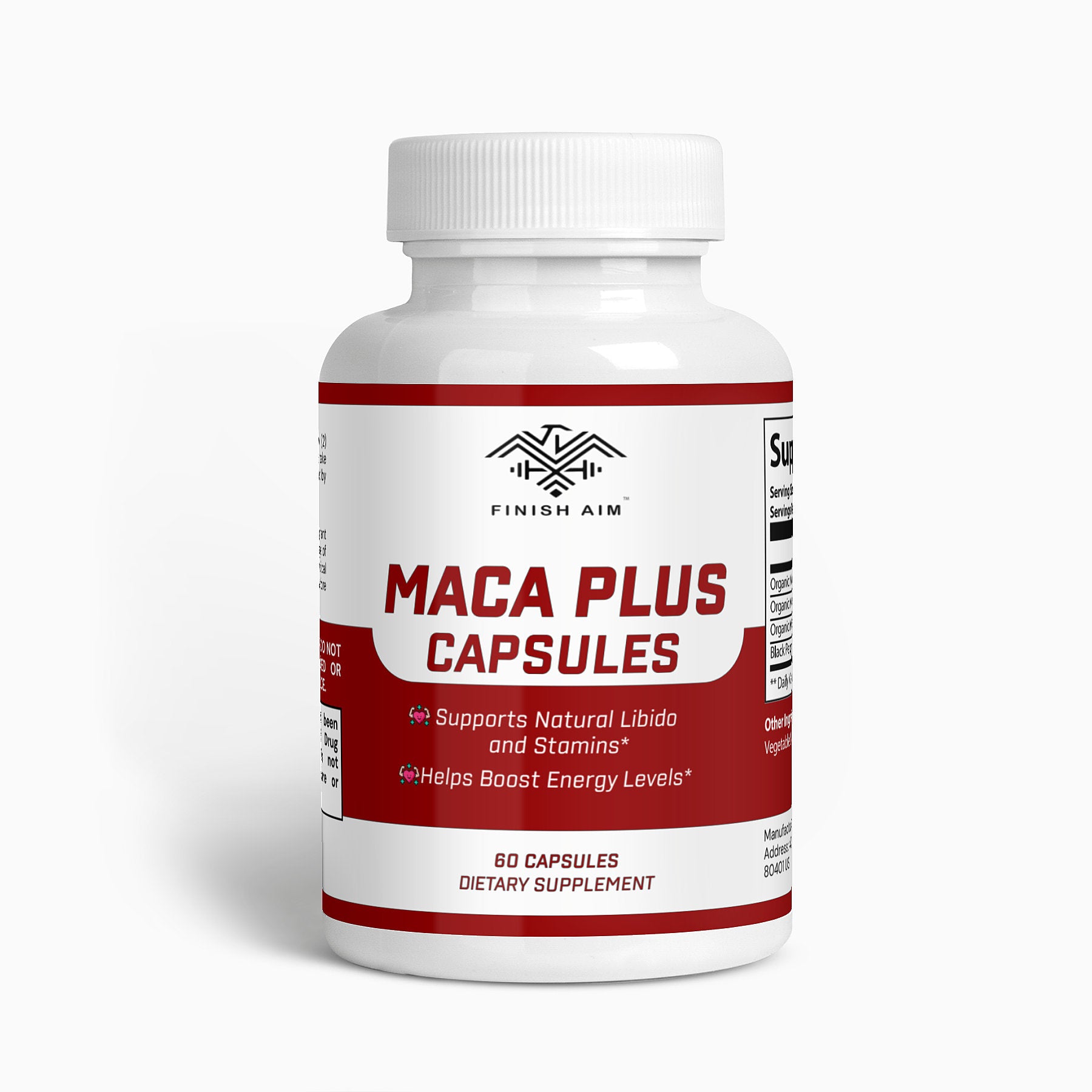 Finish Aim Maca Plus - 60 Capsules, Enhance Libido, Stamina, and Energy Levels