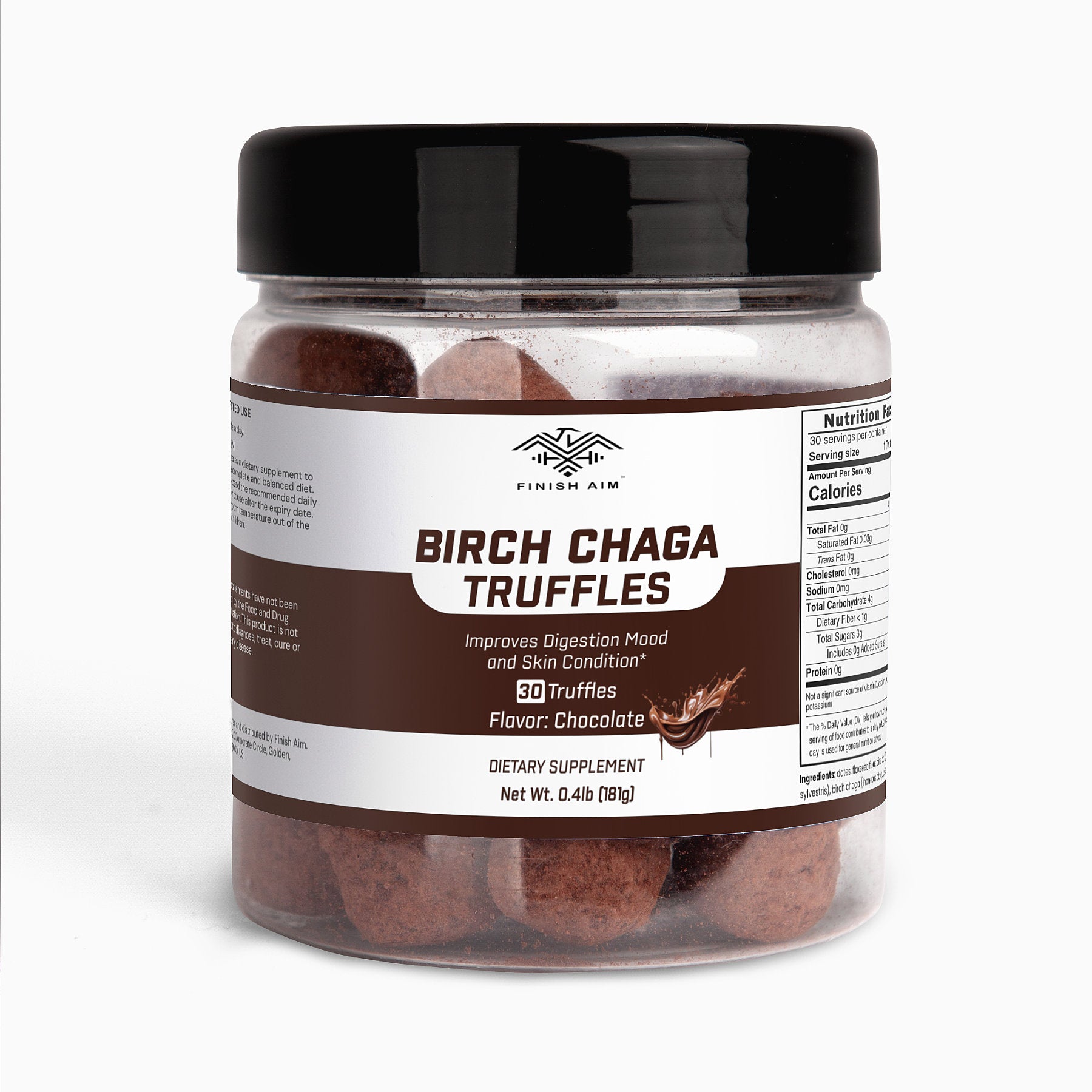 Finish Aim Birch Chaga Chocolate Truffles - Enhancing Digestion, Mood, and Skin Health