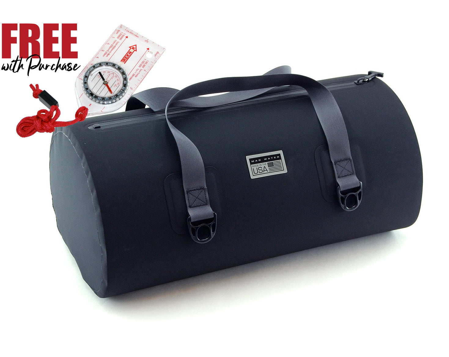 40L Allatoona Waterproof Duffel - Black/Grey + FREE Compass