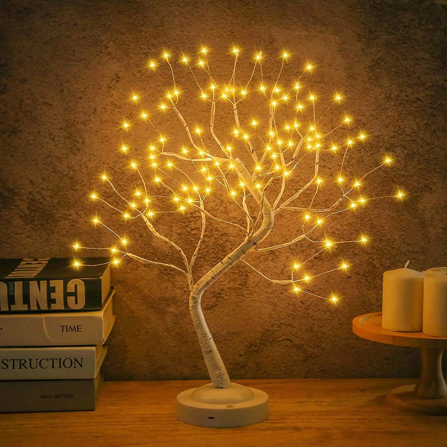 LED Birch Tabletop Bonsai Tree Night Light | 8 Modes & Steady Glow Options | Indoor Safe & Versatile Application