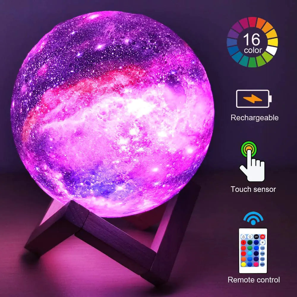 Galaxy Moon Lamp | Illuminating Elegance: 3D Printed Lunar Night Light with Touch Control & USB Rechargeable