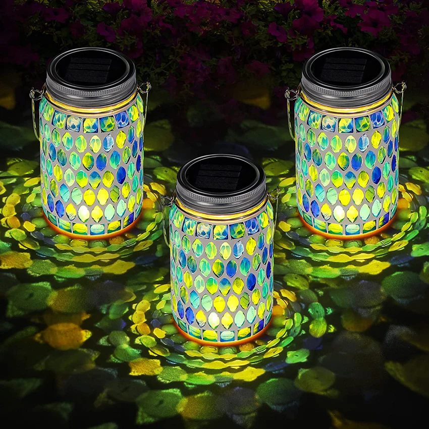 【Waterproof Outdoor】Mosaic Solar Mason Jar Lamp - Dance of Natural Light