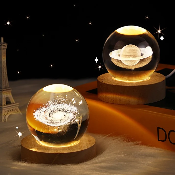 3D Planet Crystal Ball | Luminous Starry Sky Moon Crystal Ball | Magical Night Lamp Projection & Ambience Light for Dreamy Spaces