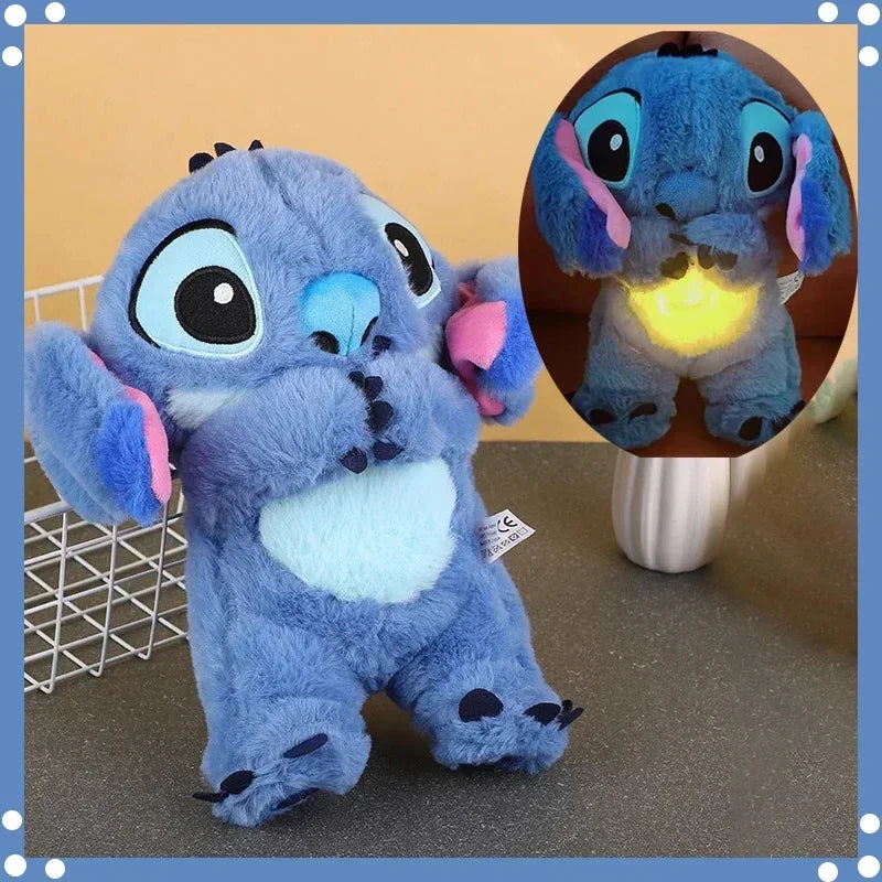 Lilo & Stitch muñeca Kawaii Stitch, compañero de sueño, música relajante, juguete de respiración con Airbags y luces, 30cm