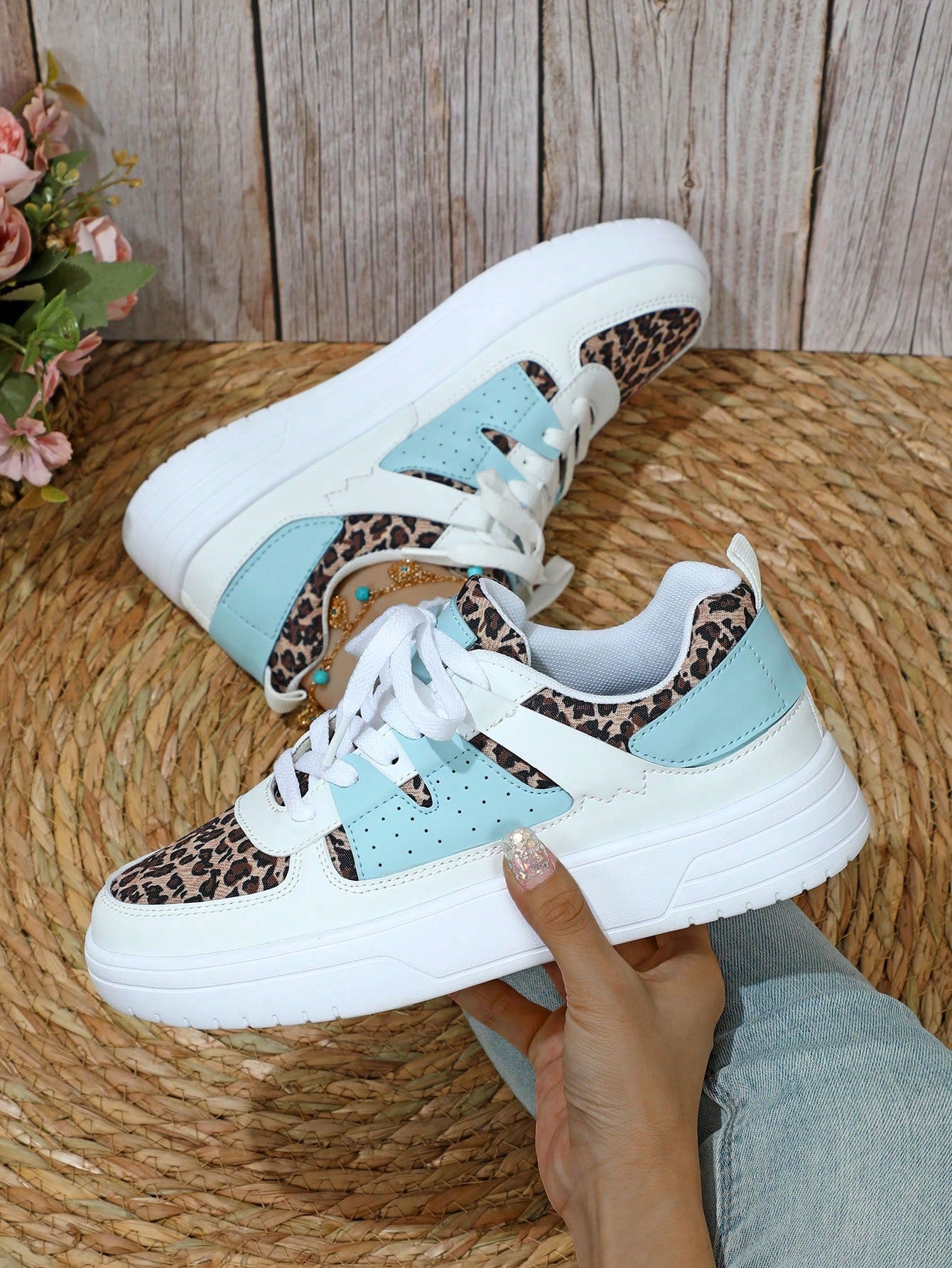 de color combinado con estampado de leopardo casual alumno Zapatillas deportivas , Zapatillas de deporte