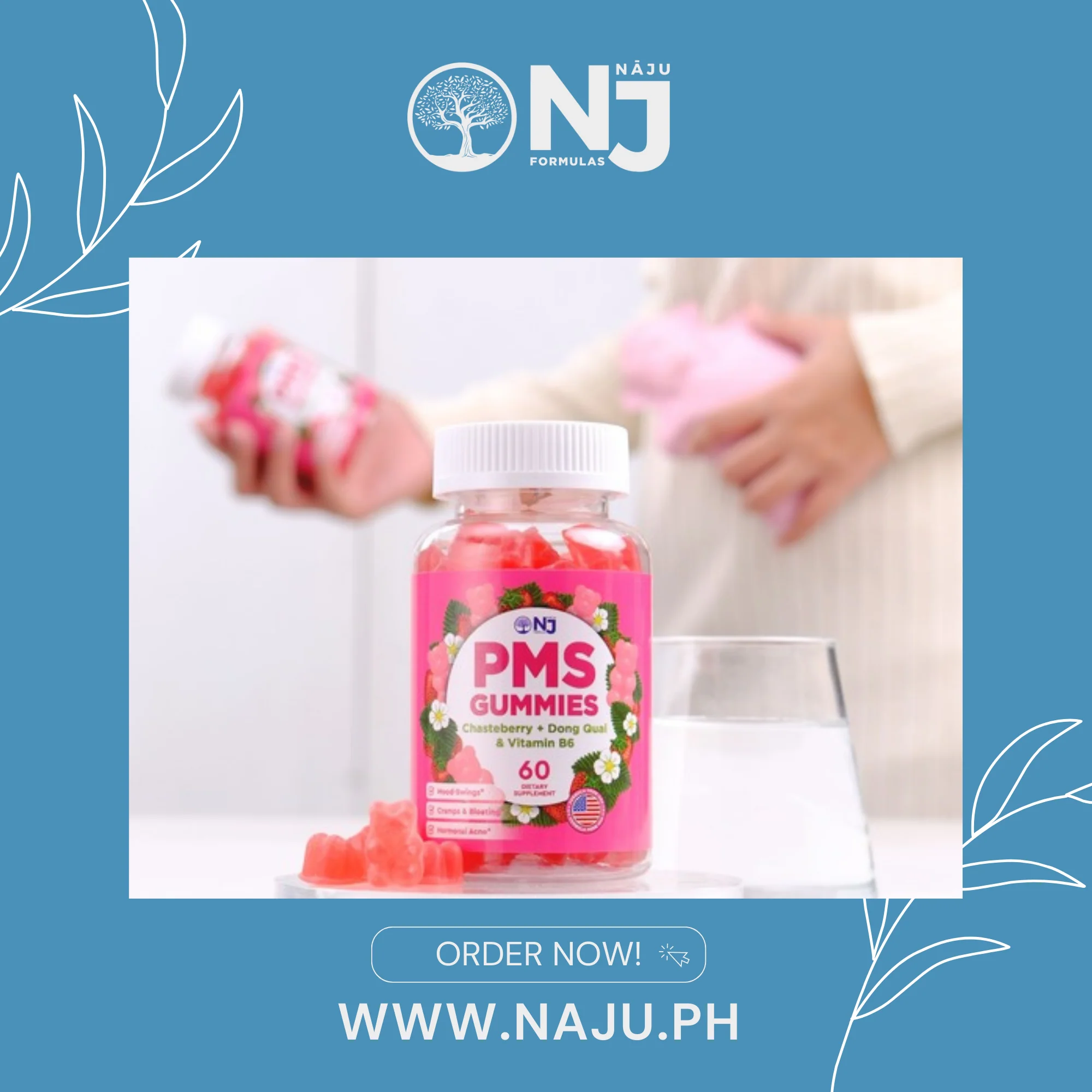 PMS Gummies Chasteberry +Dong Quai & Vitamin B6 (NAJU) Bloating,Mood swings,Cramping,Menstrual Discomfort