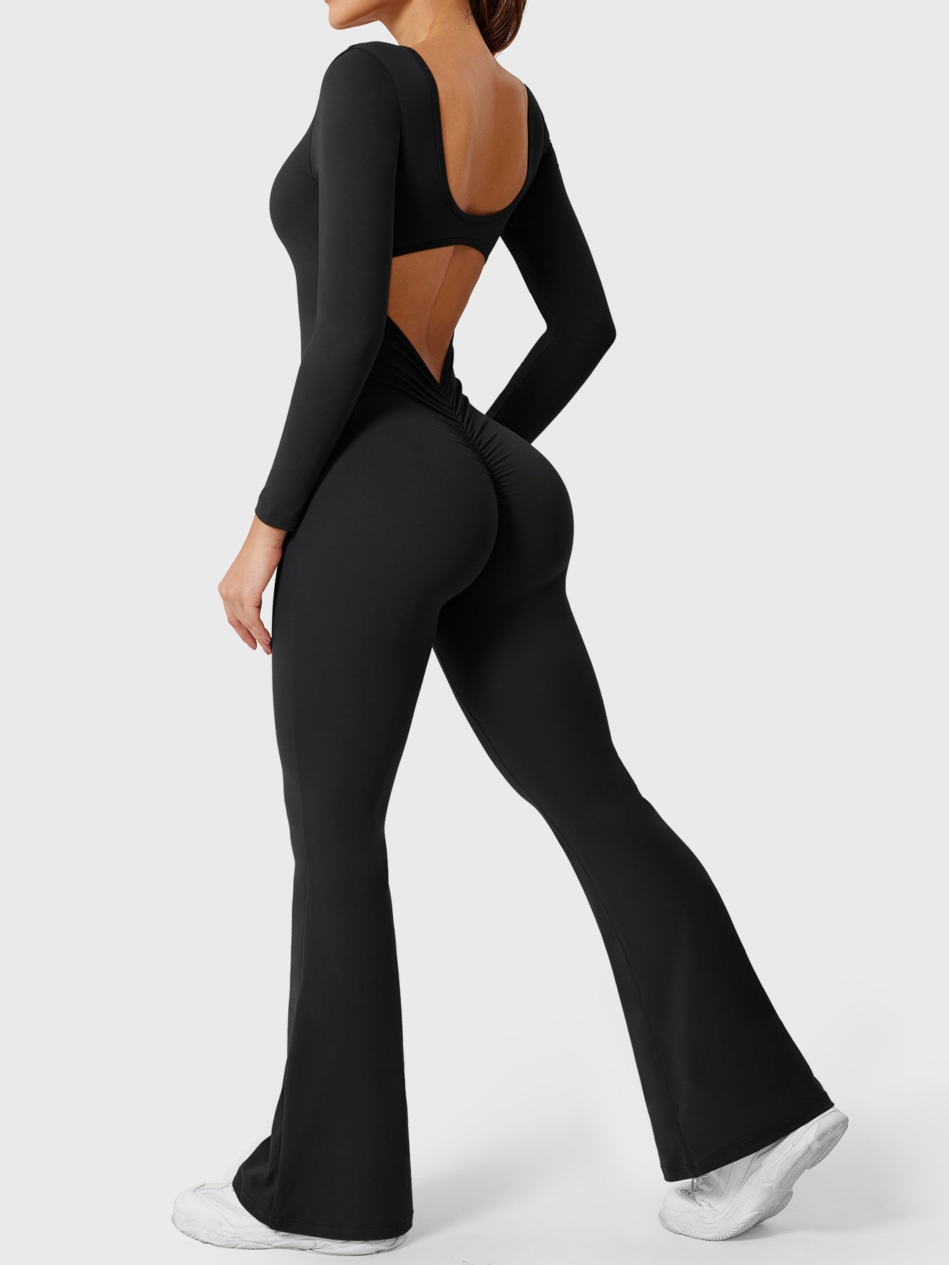 Yeoreo Lizvette Flare Long Sleeve V-back Jumpsuit