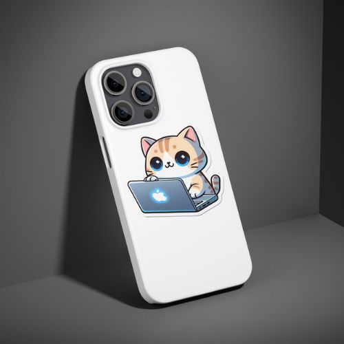 Cute cat Sticker  on an open laptop