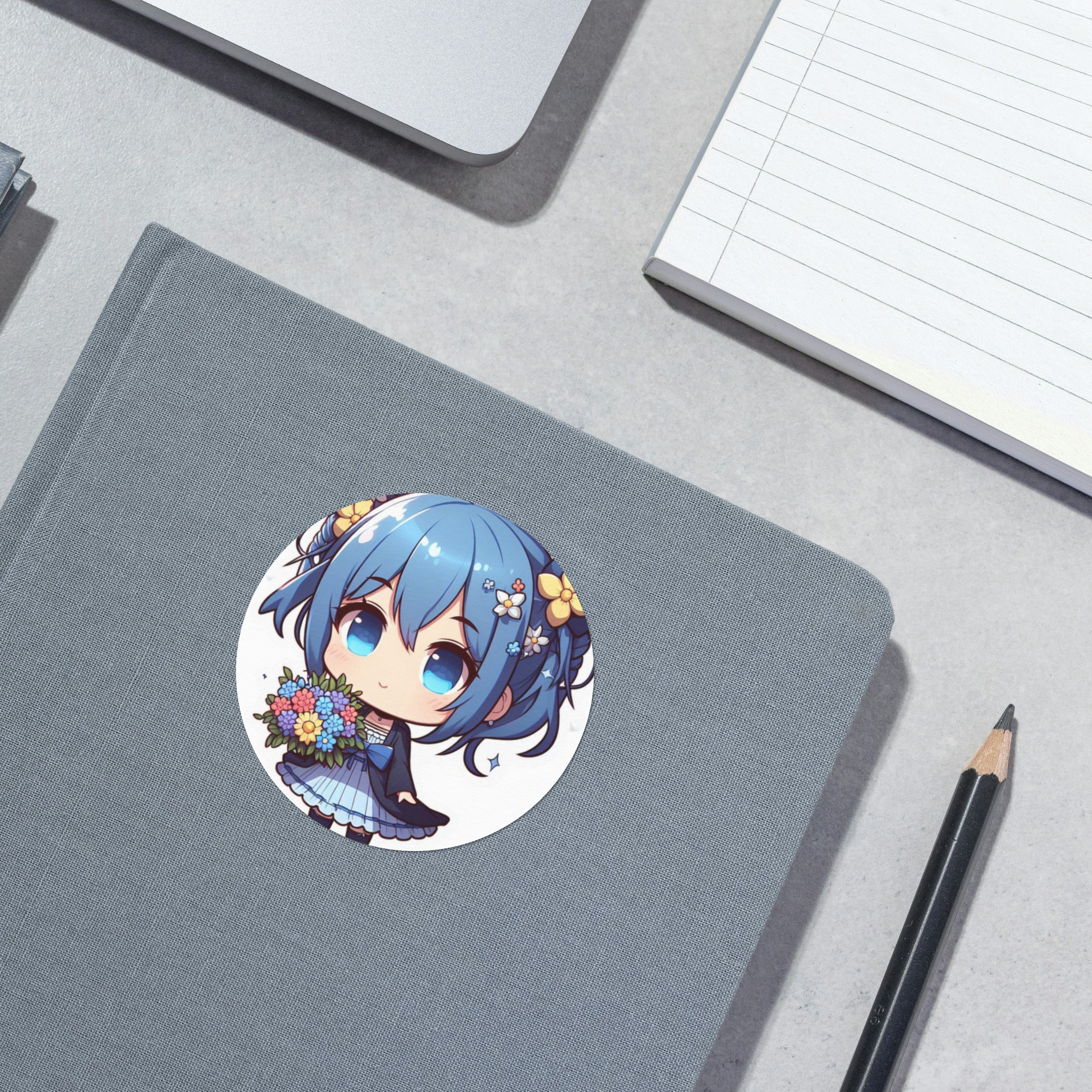 Chibi Character with Blue Hair Sticker