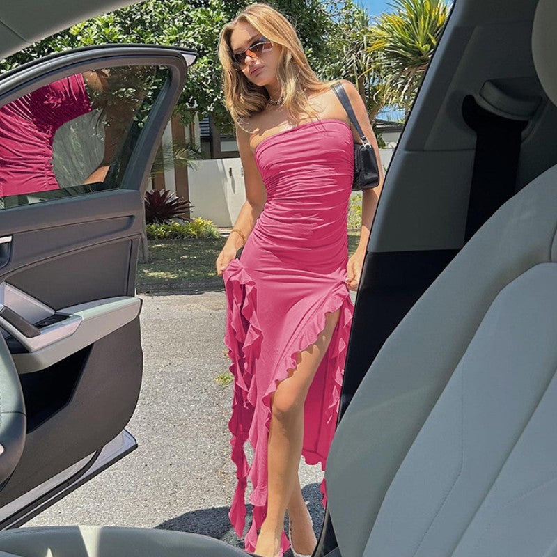 Sexy Personality Hollow Out Chest Wrap Irregular Dress