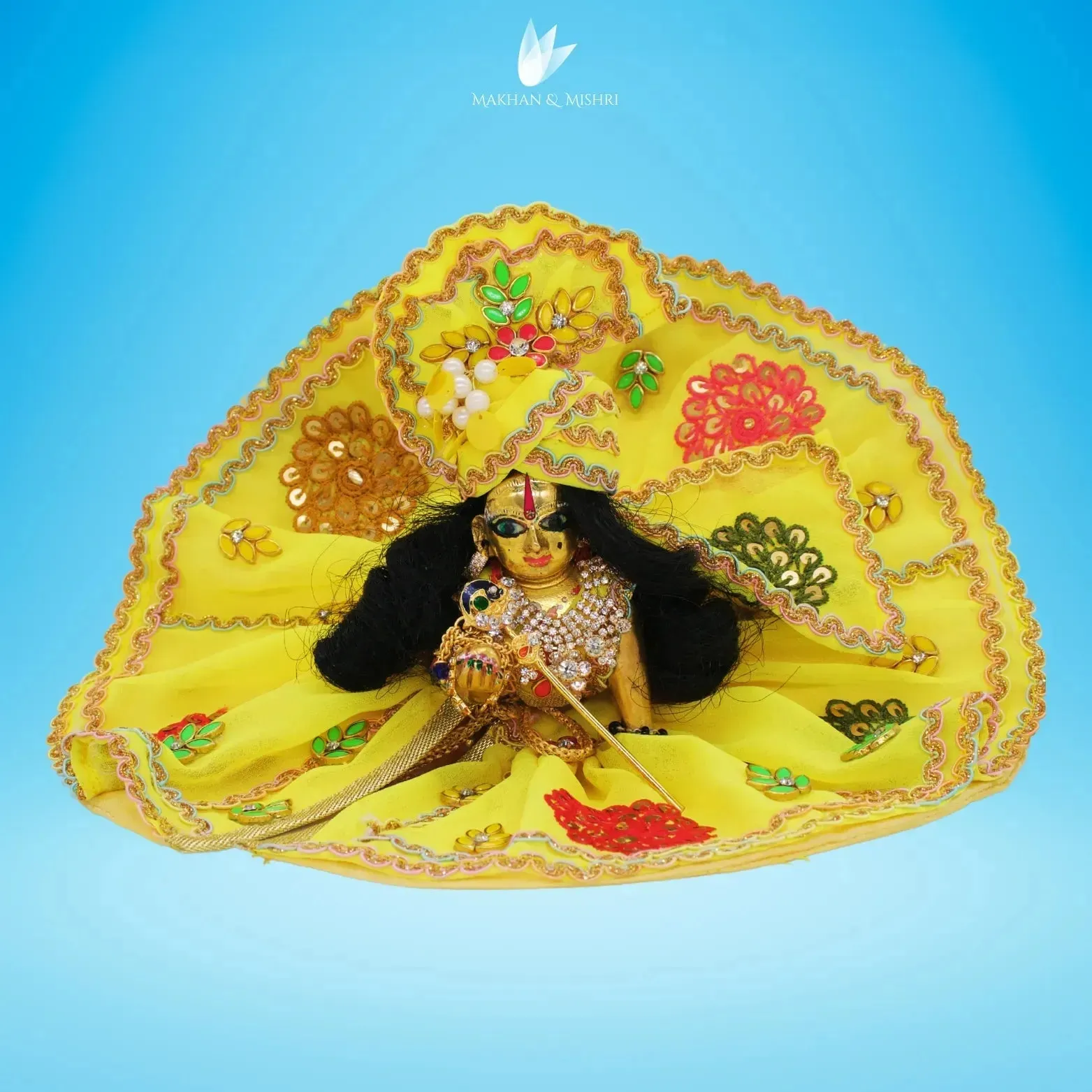 Sunshine Bliss:  Embroidered Net Laddu Gopal Ji Dress