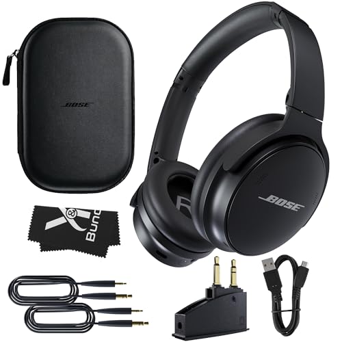 Bose QuietComfort 45 Bluetooth Wireless Noise Cancelling Headphones Bundle with Adapters and Cables - Over Ear, Black