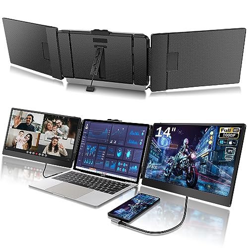CopGain Laptop Screen Extender Monitor Triple Portable Monitor for Laptop 14 Inch 1080p Fhd IPS Laptop Monitor Extender Plug and Play Type-C/Hdmi for Windows,Mac 13-17.3 Inch Laptop