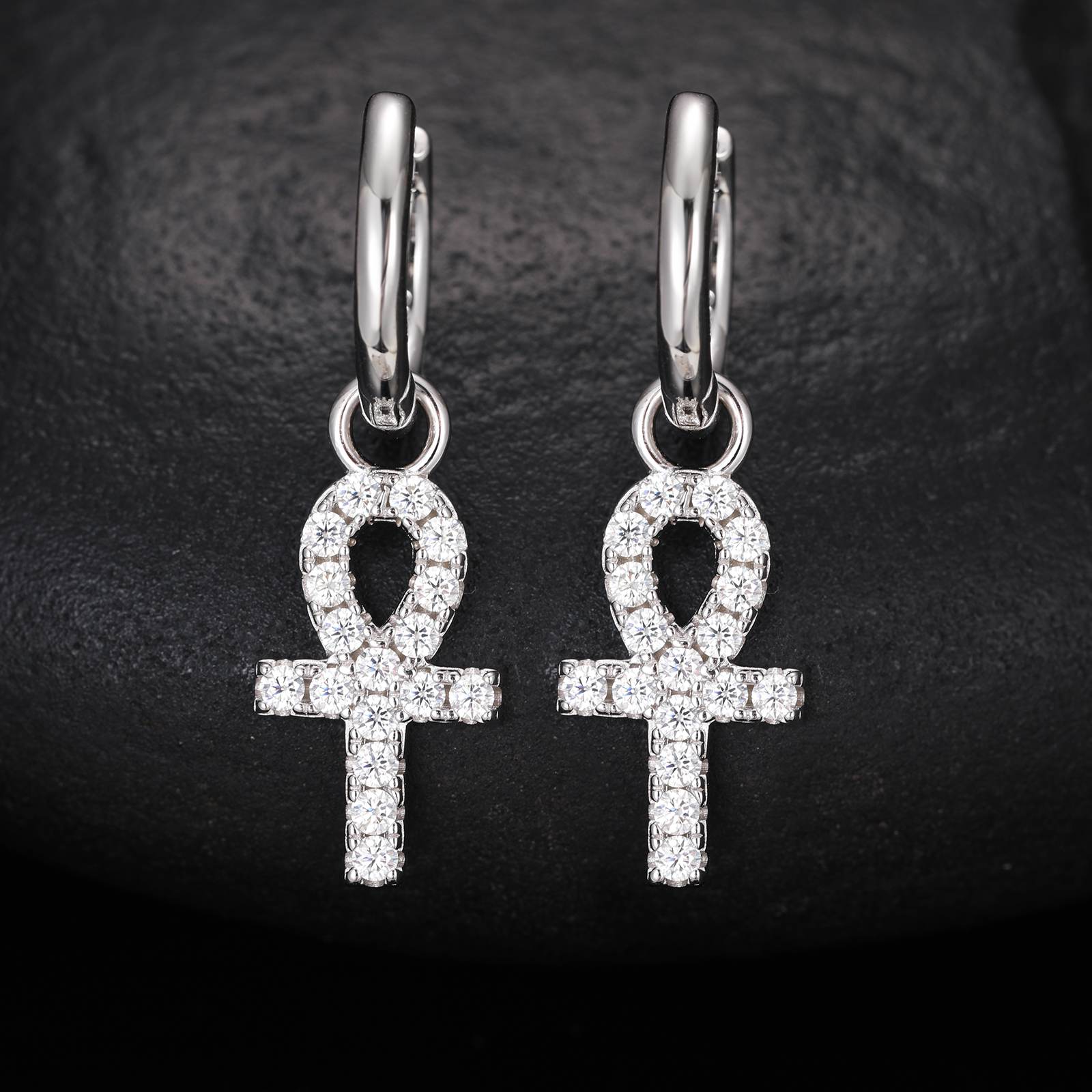 S925 Moissanite Ankh Cross Drop Earrings
