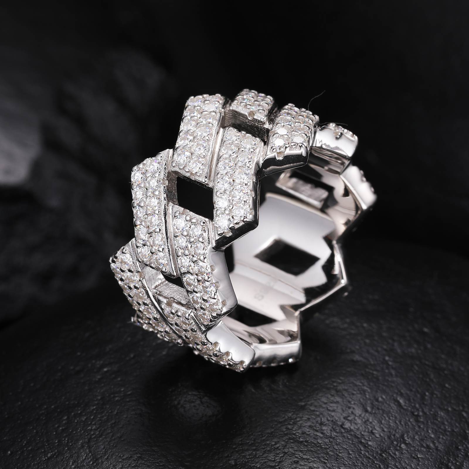 S925 Moissanite Prong Cuban Ring