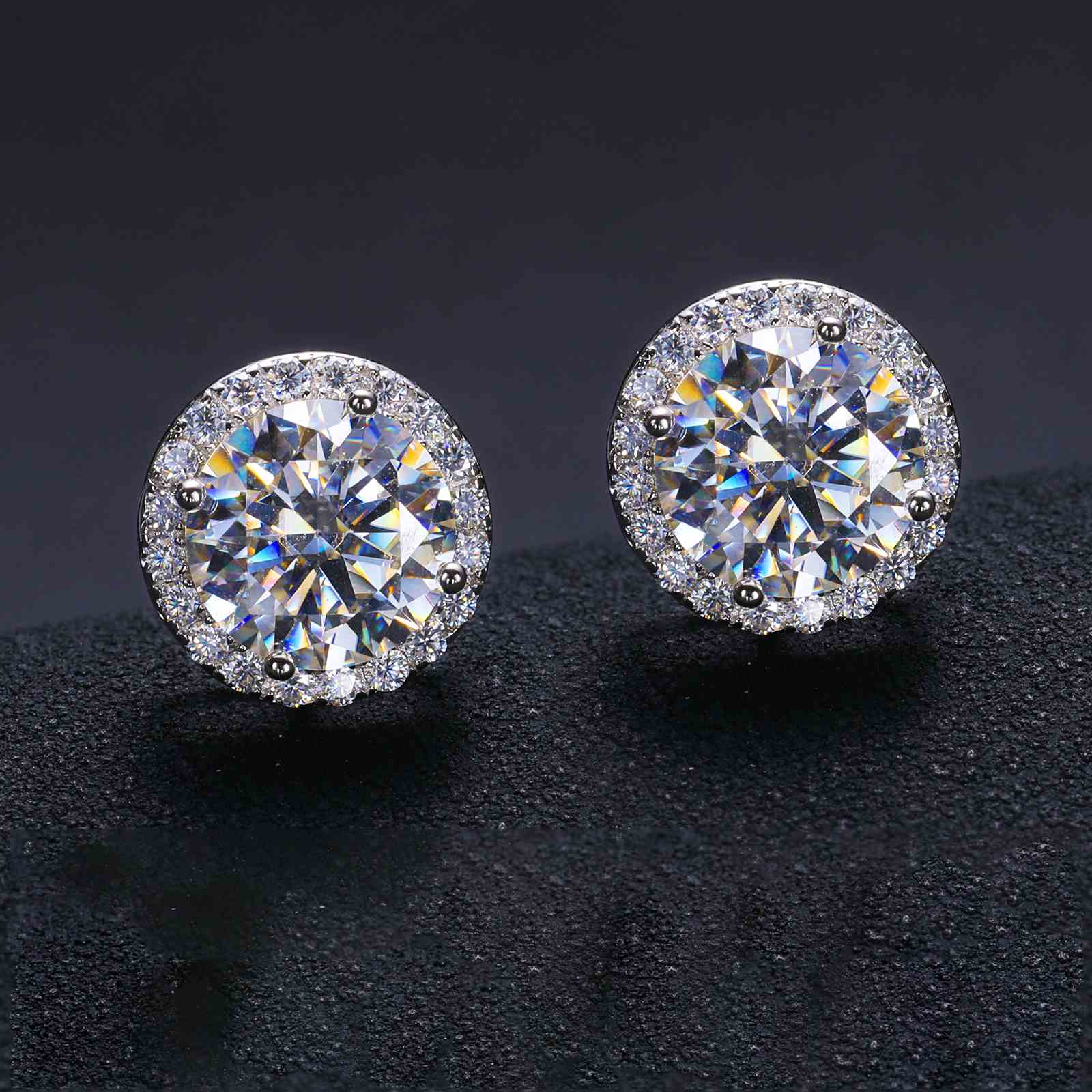 S925 Moissanite Halo Stud Earrings