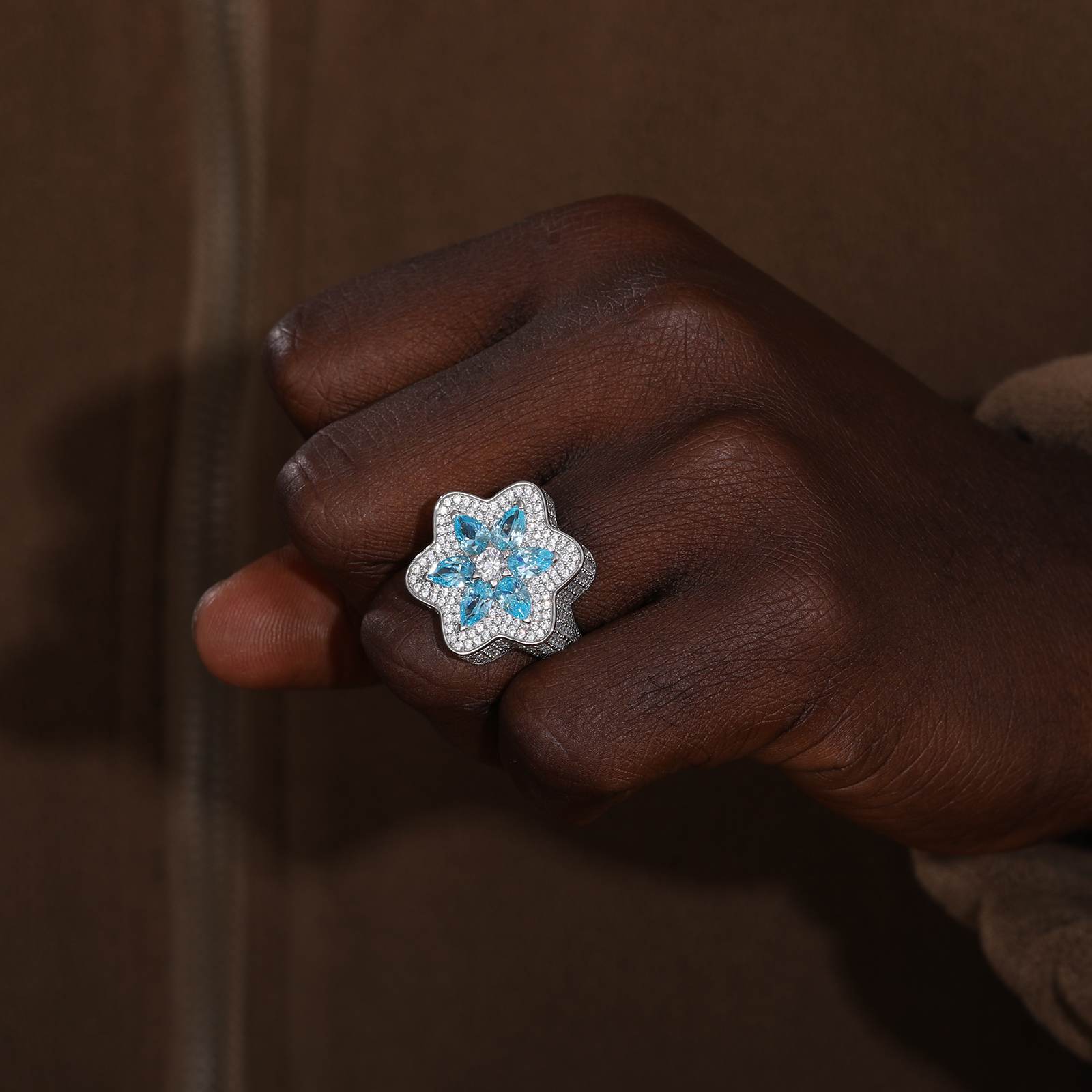 S925 Moissanite Blue CZ Star of David Ring