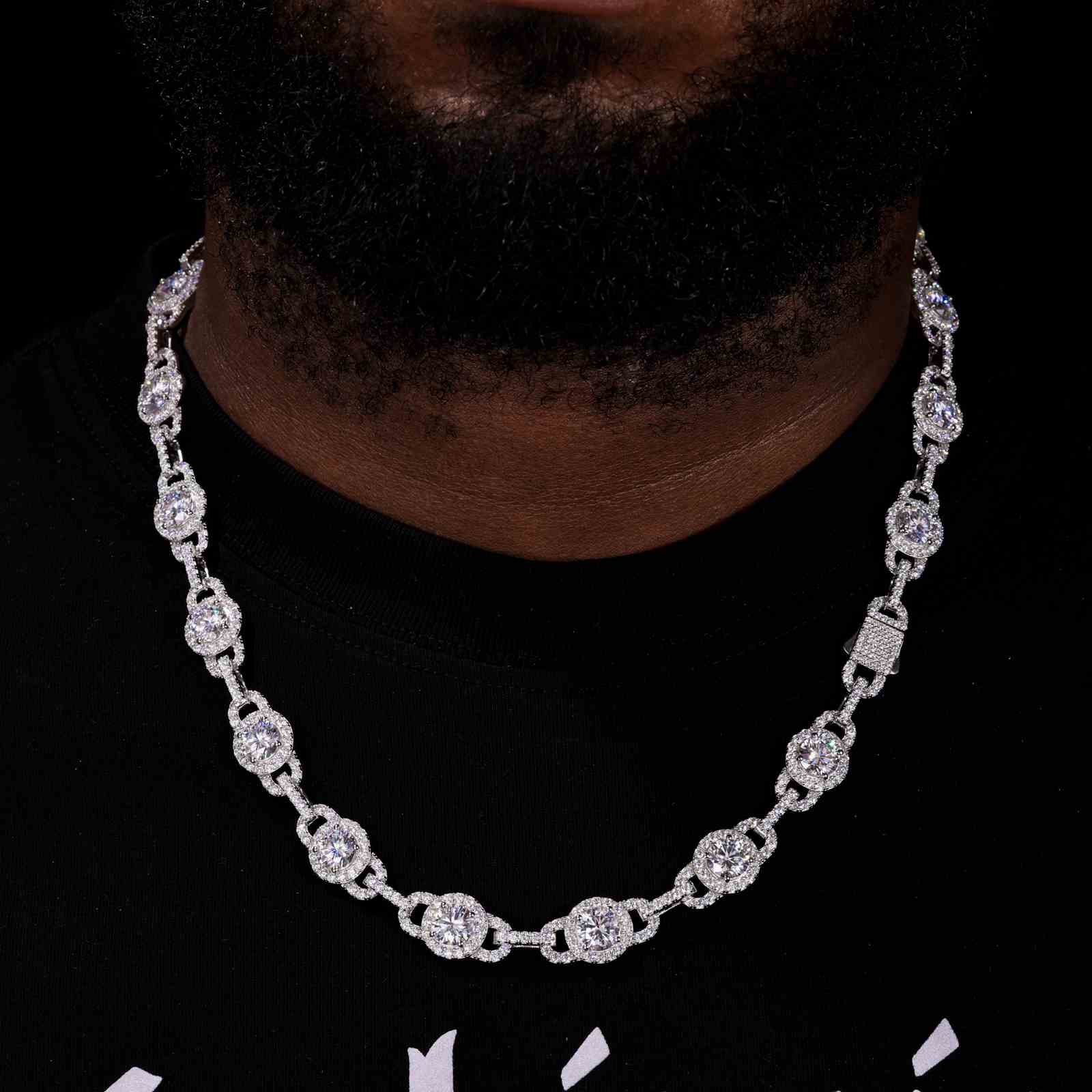 7mm 12mm S925 Moissanite Halo Link Chain
