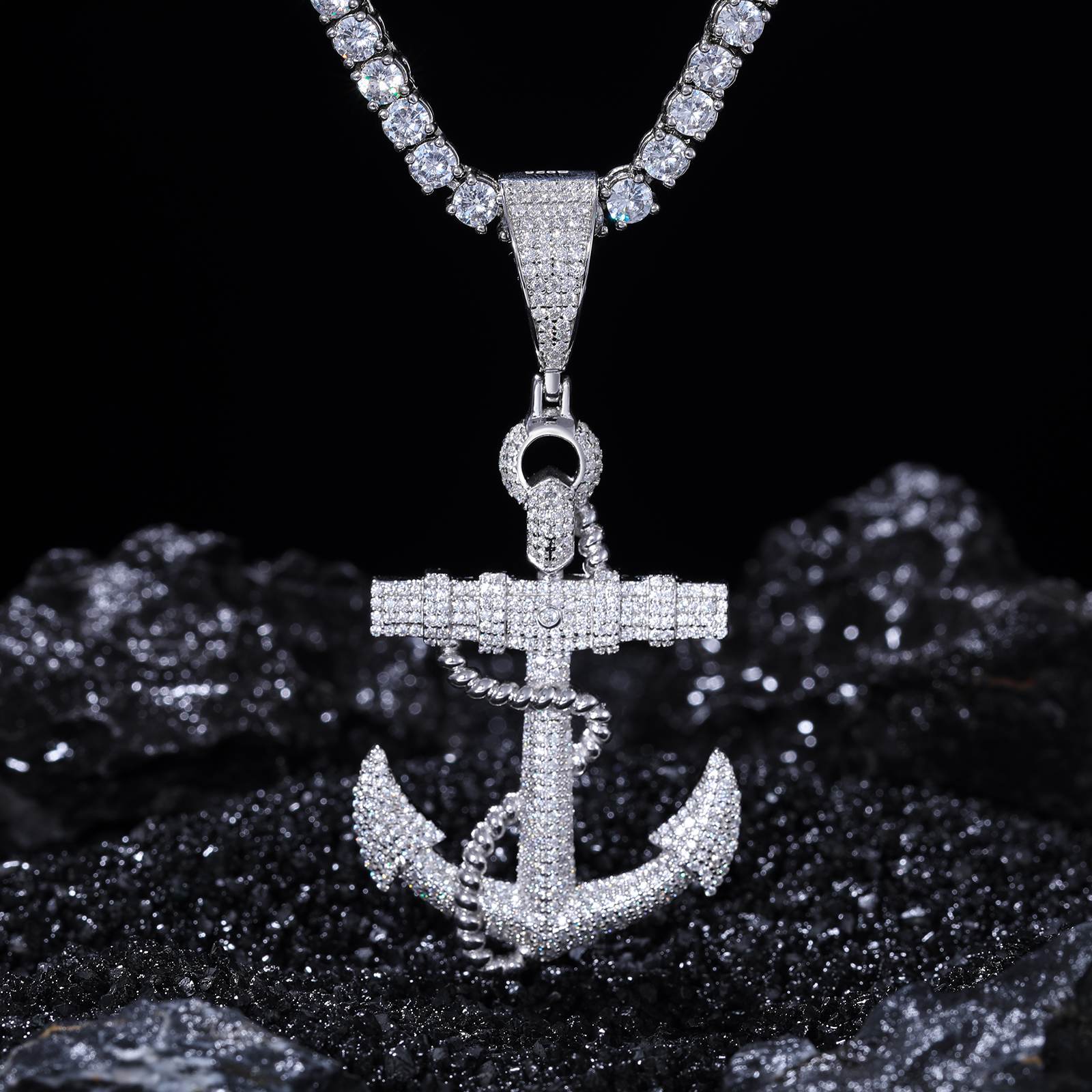 S925 Micro Moissanite Anchor Pendant