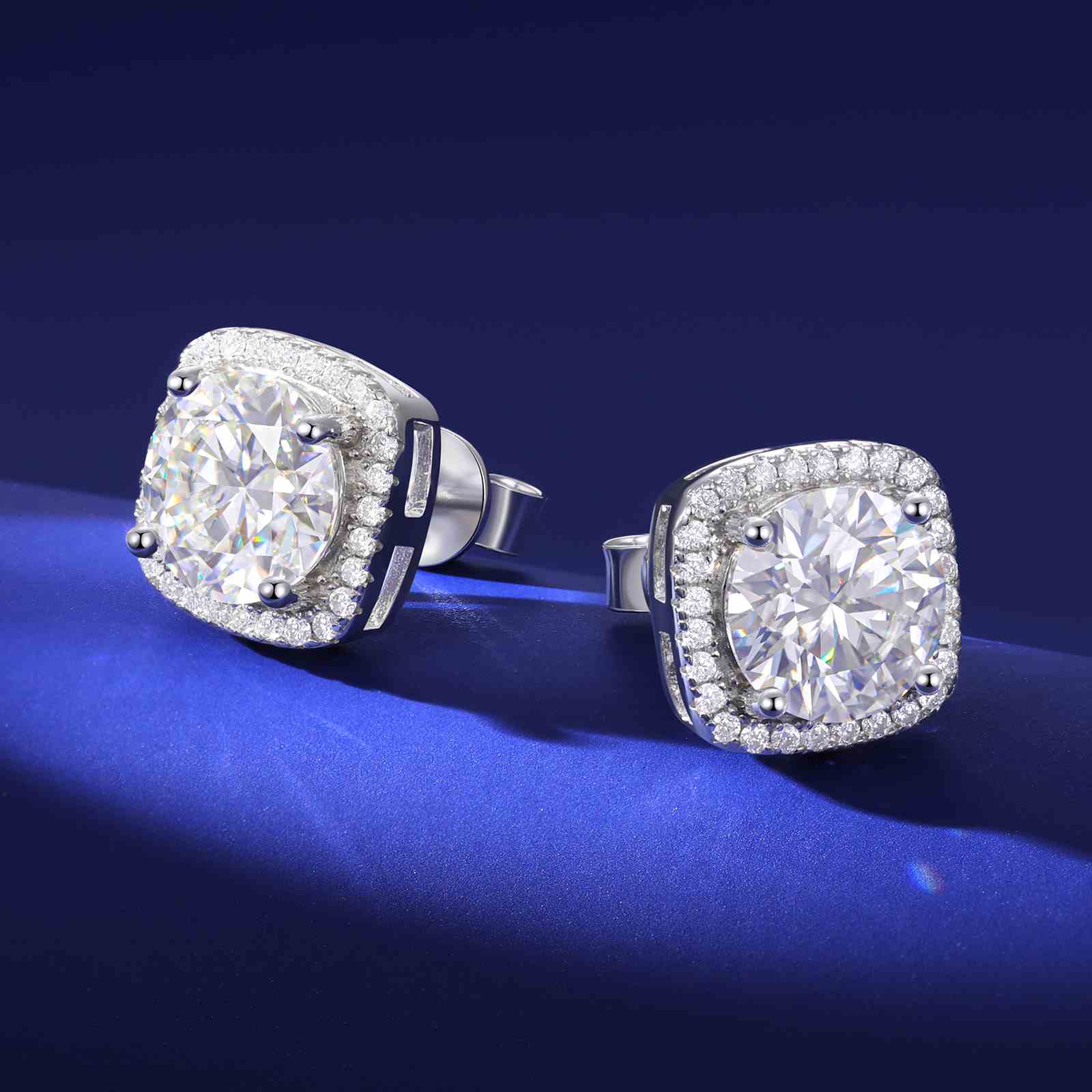 S925 Moissanite Square Halo Stud Earrings