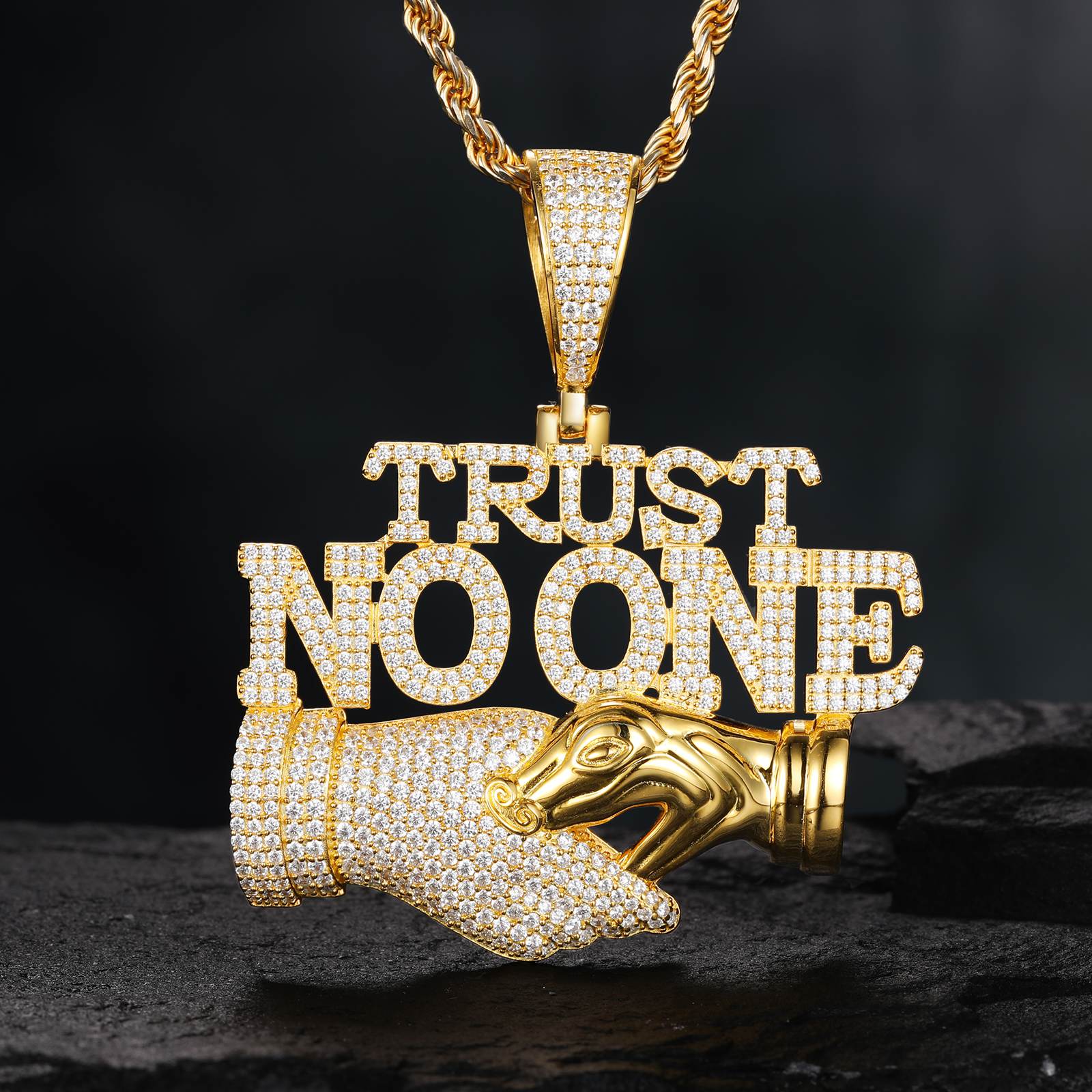 S925 Moissanite Trust No One Trap Pendant