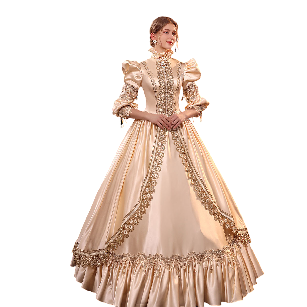 Champagne Court Elegance - High-Neck European Noble Gown for Royal Events