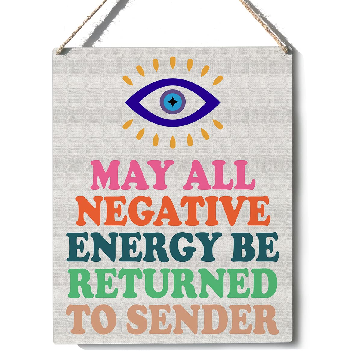 Xiolcxdr Inspirational Evil Eye Sign Decor May All Negative Energy Be Returned to Sender Wooden Sign Plaque Wall Hanging Posters Artwork 8”X10” Rustic Home Decoration…