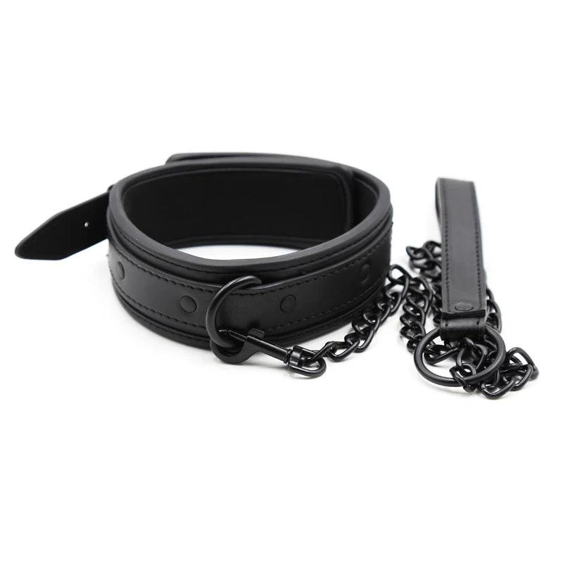 Leather Collar With Chain: Bondage & Domination Equipment