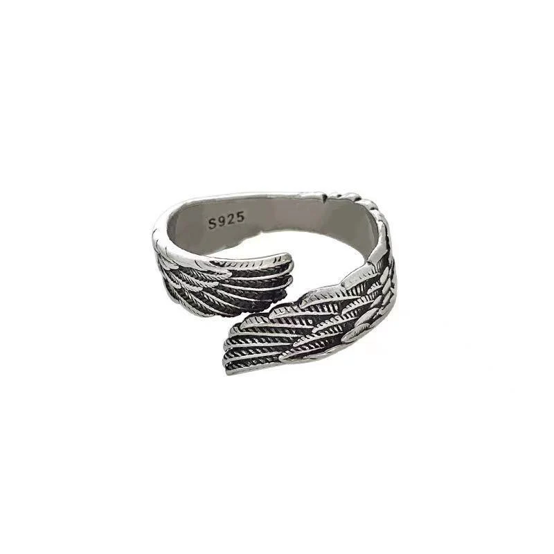 Love Couple Plain Silver Ring with Angel Wings