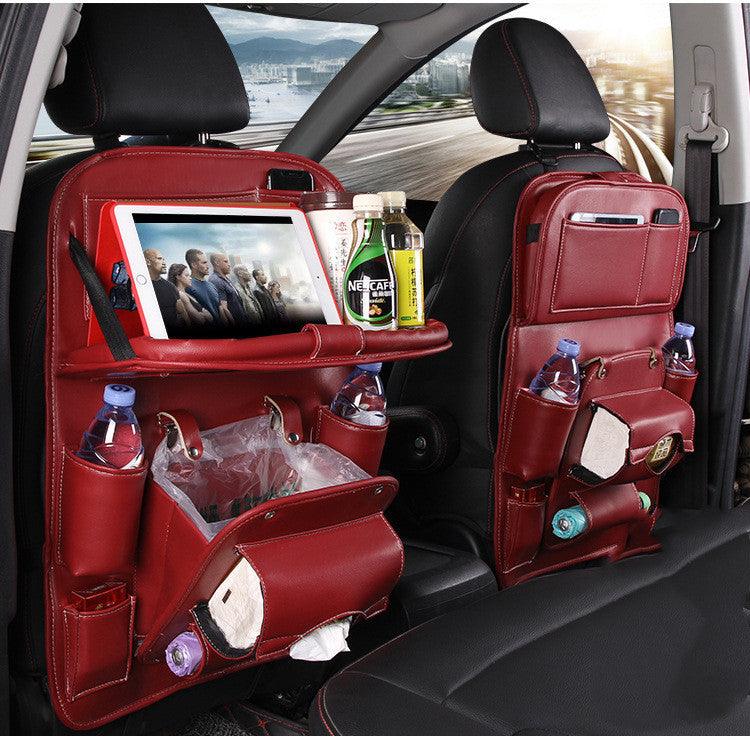 Multifunctional PU Leather Car Storage Bag with Built-in Trash Can Function