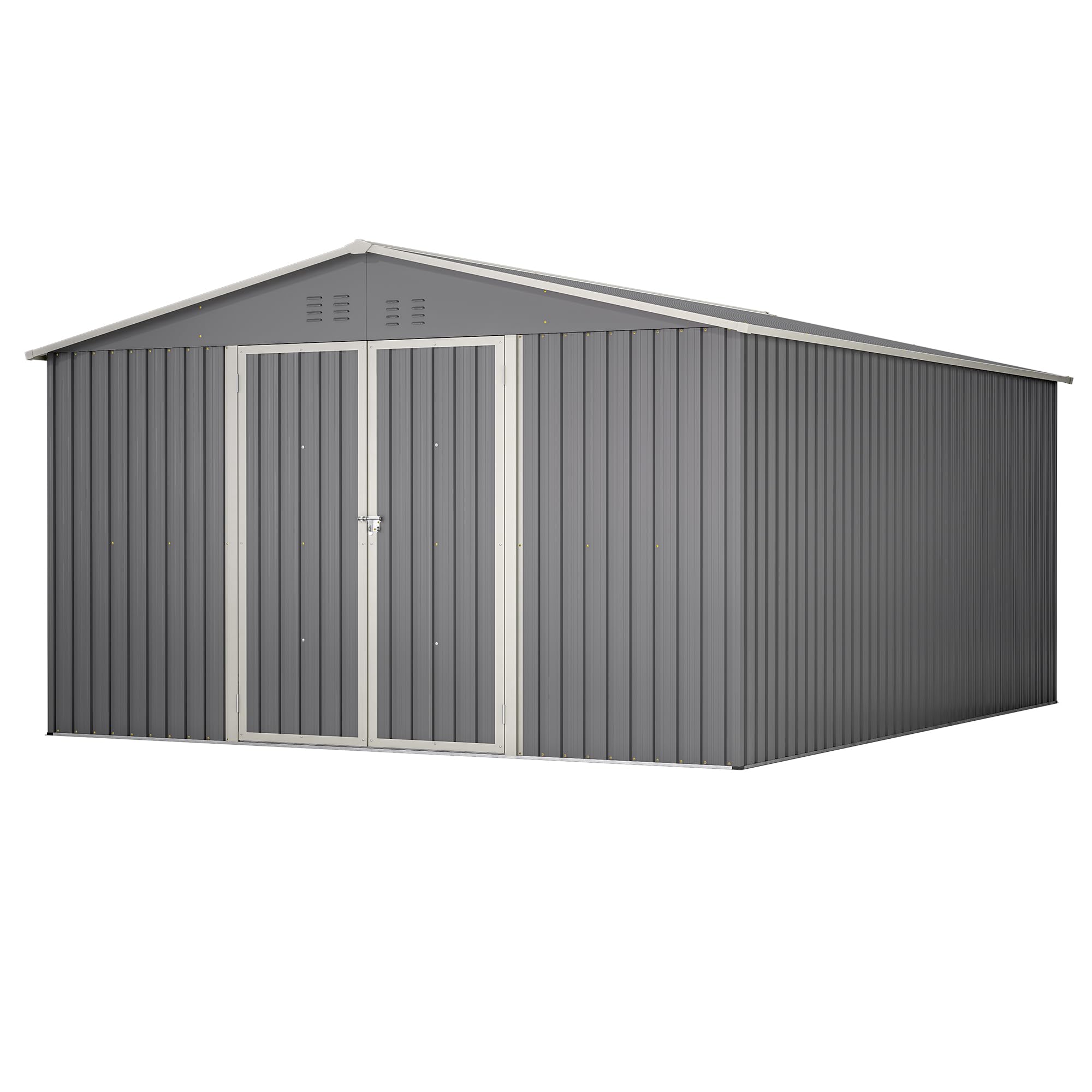 Thanaddo Outdoor Storage Shed, Metal Steel Utility Tool Shed Storage House with Double Lockable Doors & Air Vent for Backyard Garden Patio Lawn Gray