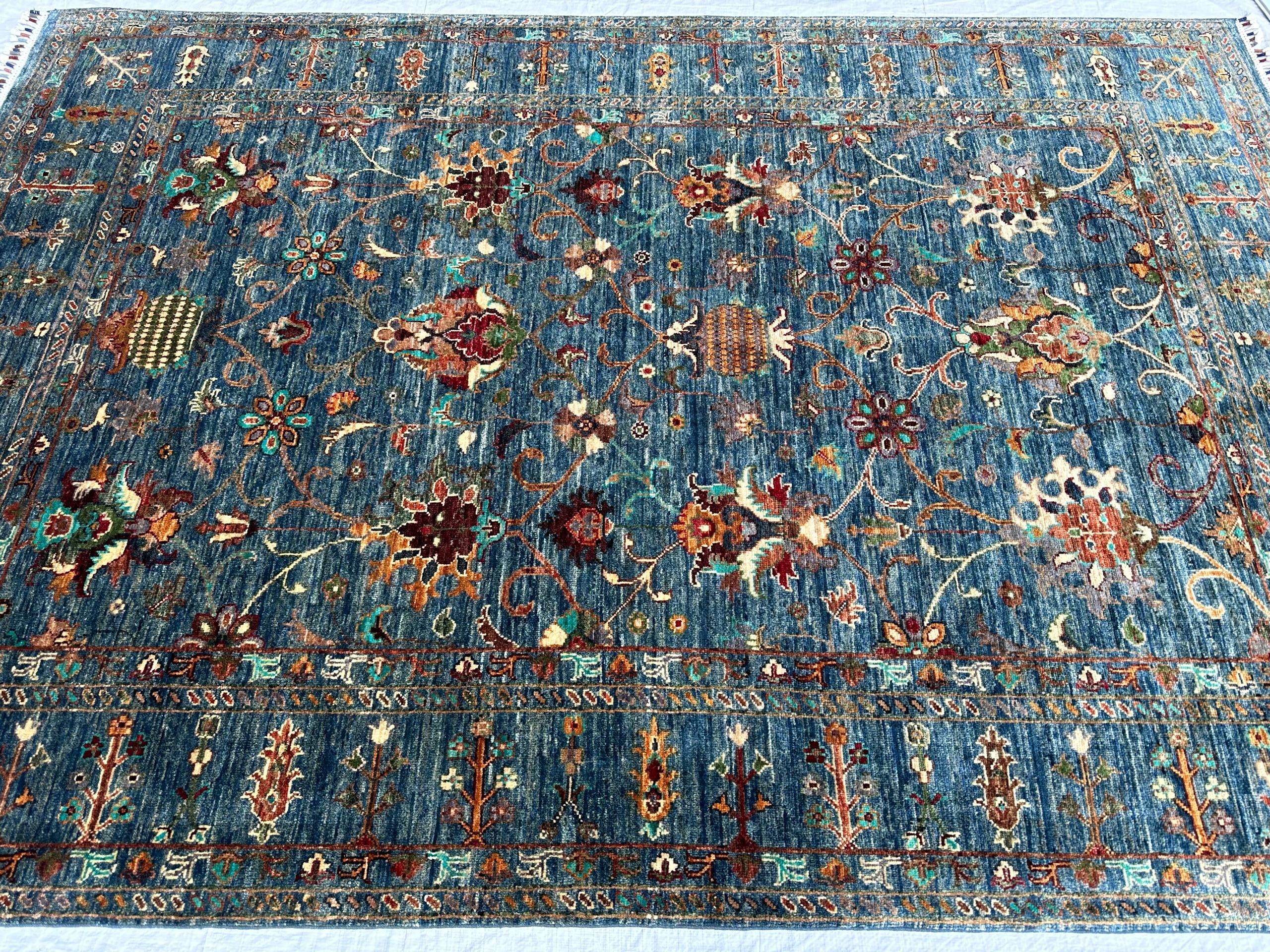 Elegant Afghan Handwoven Rug – 258x173cm, Sultani Pattern, Royal Blue