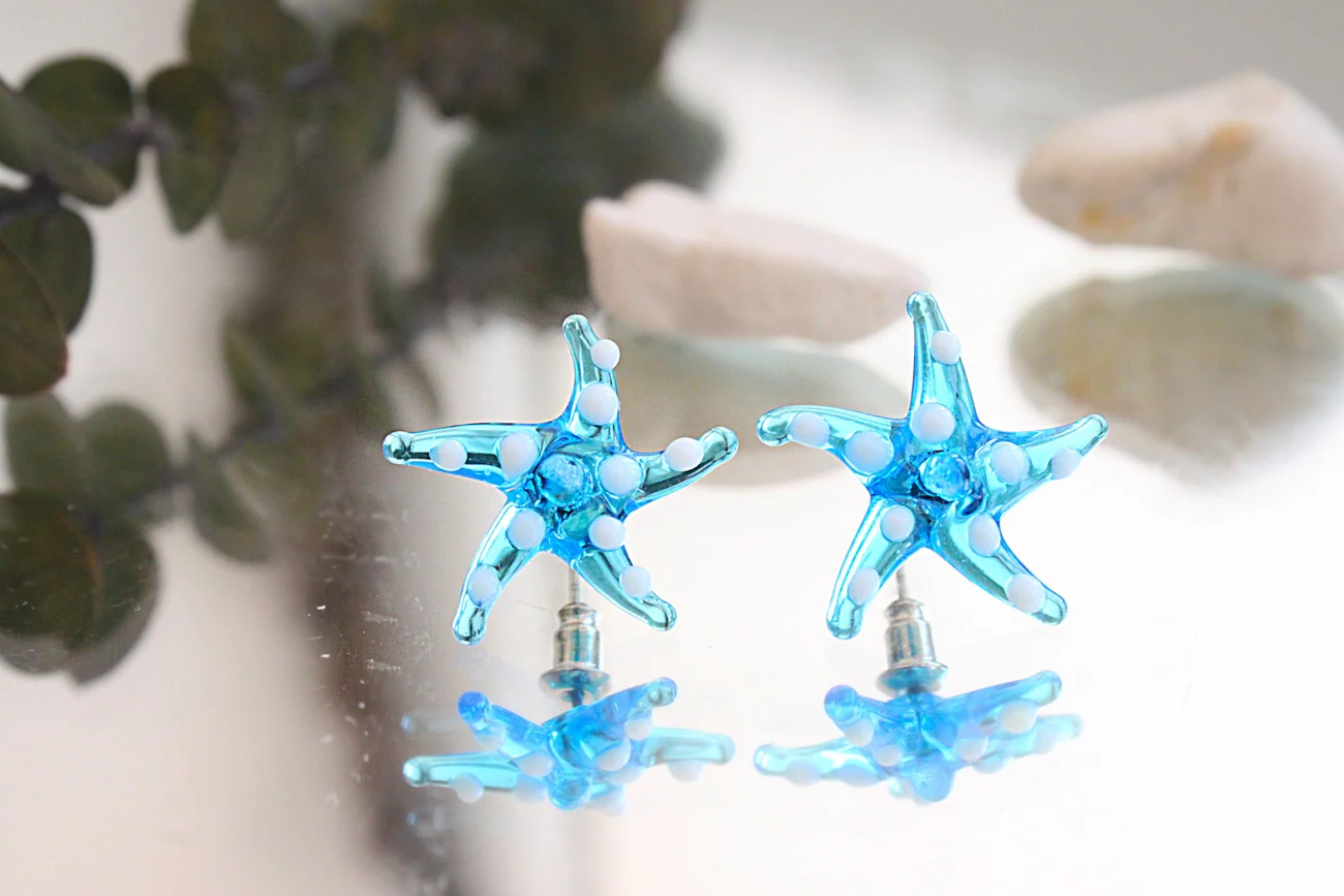 Glass Sea Star Earrings, Lampwork Earrings, Murano Jewellery