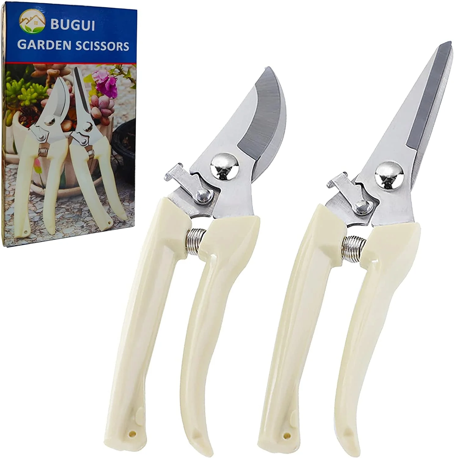 Garden Pruning Shears Set - 2 Pack, 1 Bypass Pruner+1 Straight Blade Scissors, Sharp Garden Shears for Cutting Flowers, Trimming Plants, Bonsai, Fruits Picking