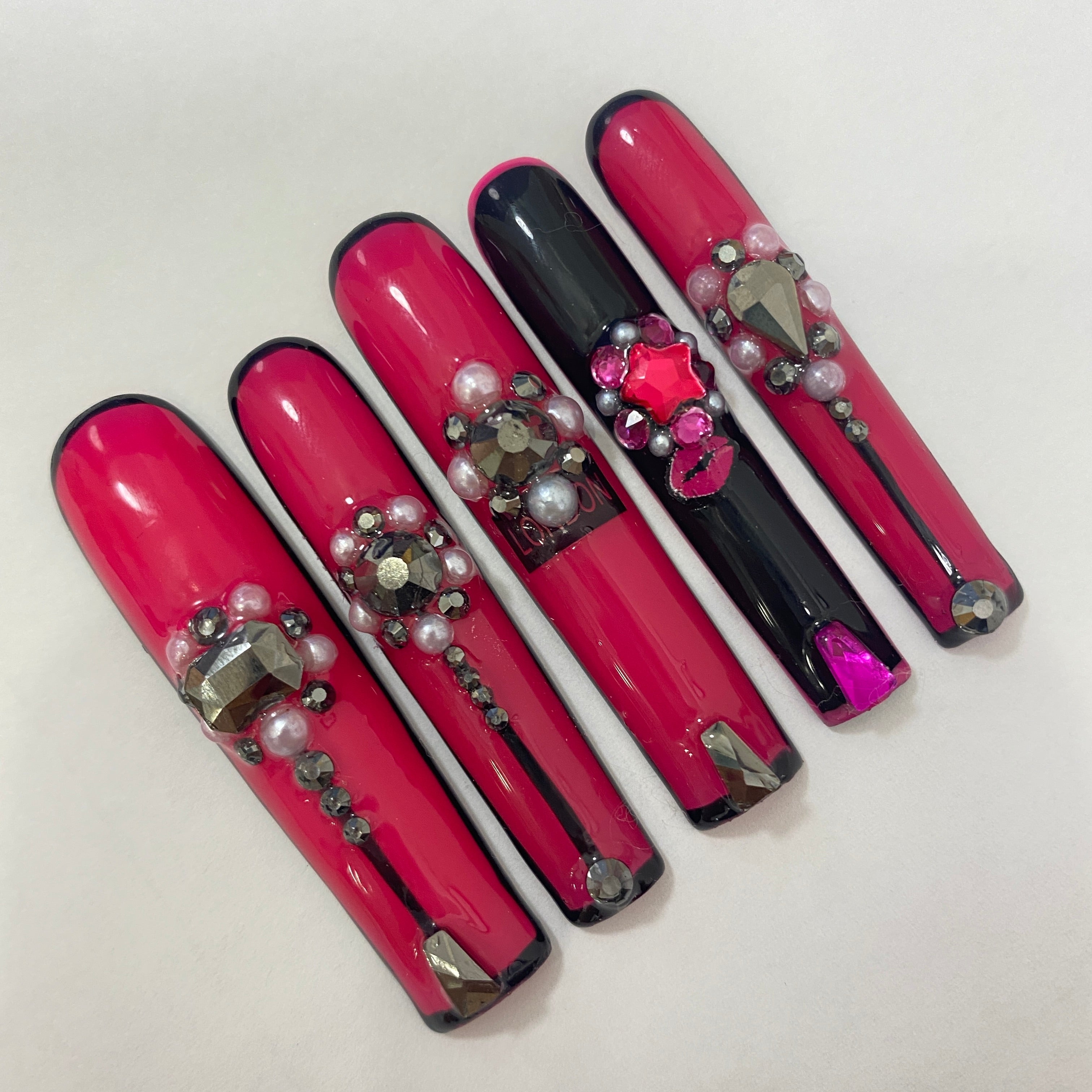 Rose red girly Nails【H44-1240】