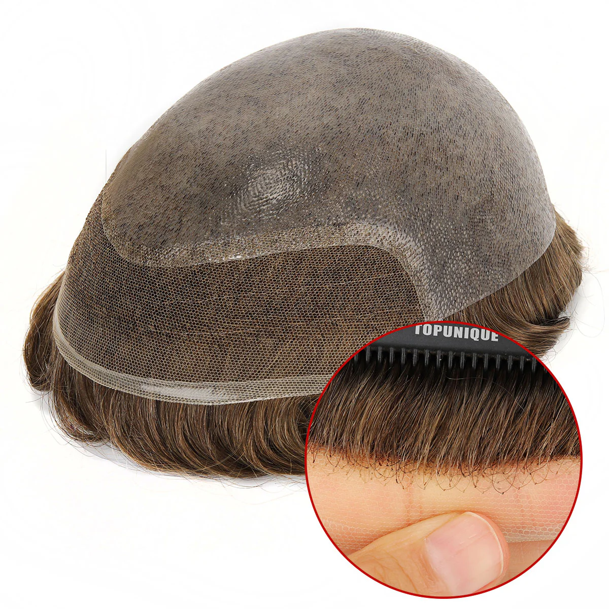 TUL09 Men's Toupee | Hybrid Base of 1'' Lace Front + Skin Back | Durable and Natural Looking Hairline