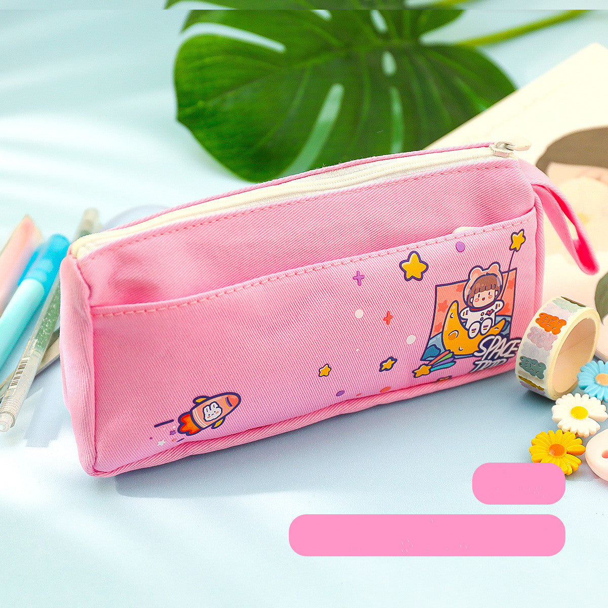 Cute Cartoon Canvas Pencil Case – Korean Style Schoolbag Design