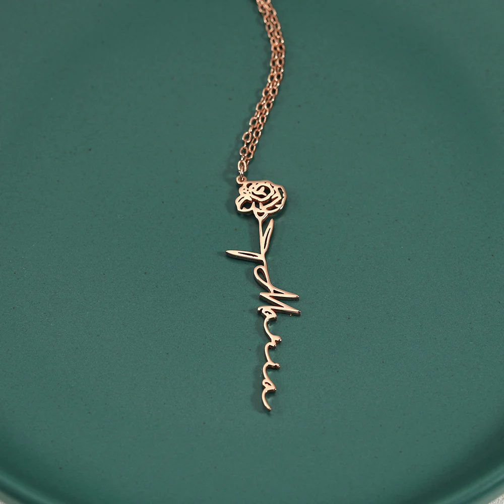 Elegant Rose Stem Pendant Necklace in Gold