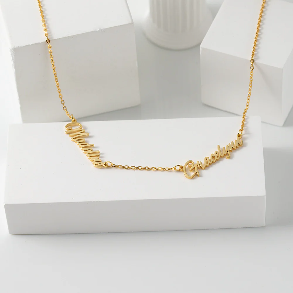 Custom Two Name Script Necklace in Gold