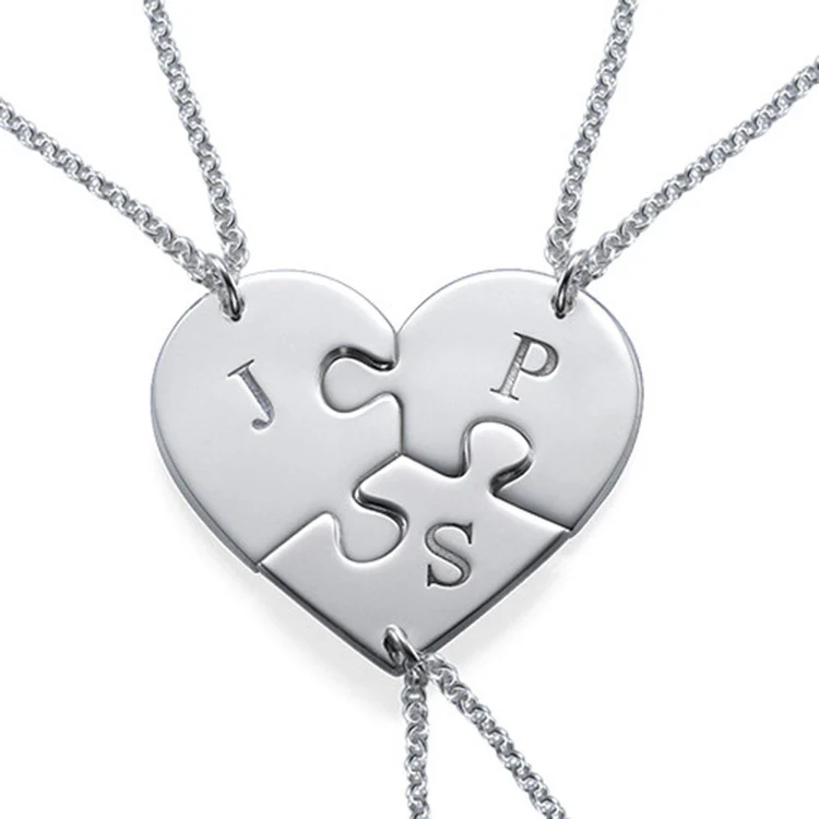 Personalized Silver Puzzle Heart Necklace