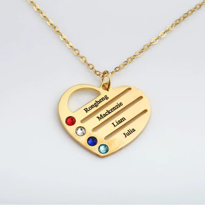 Classic Atmospheric Heart-Shaped Customizable Name Necklace with Inlaid Birthstones