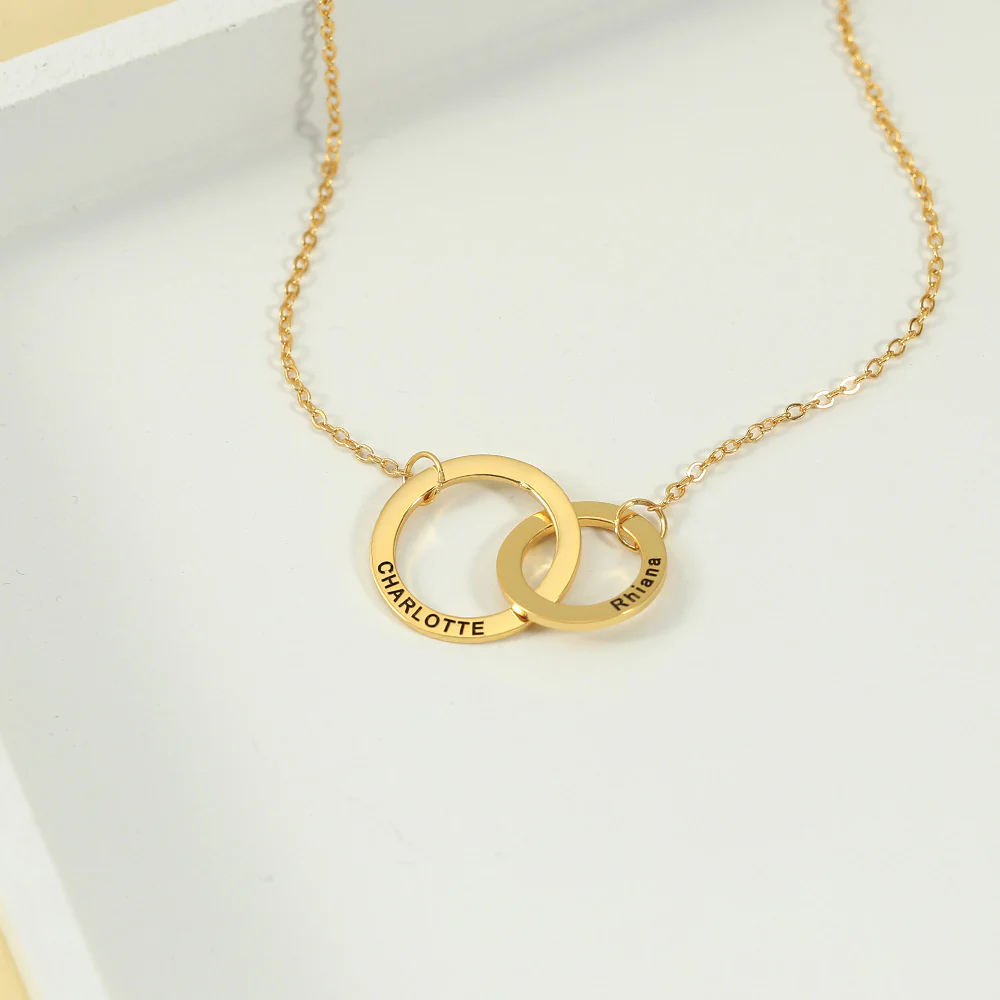 Gold Interlocked Circles Custom Two Name Necklace