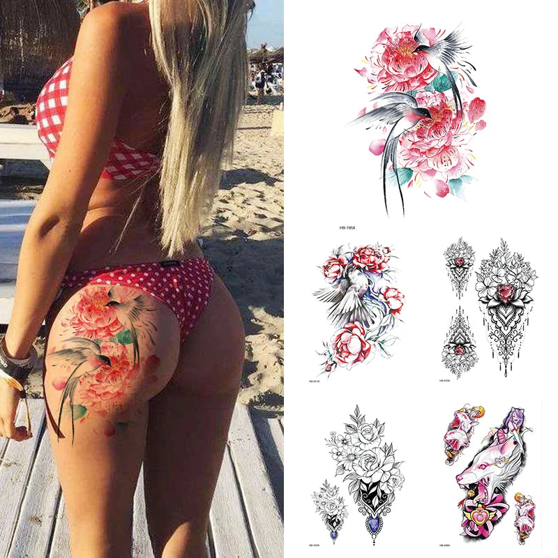 Peony Rose Temporary Tattoo Stickers,Women Body Art Tattoo,Girl Back Breast Tatoos Flower